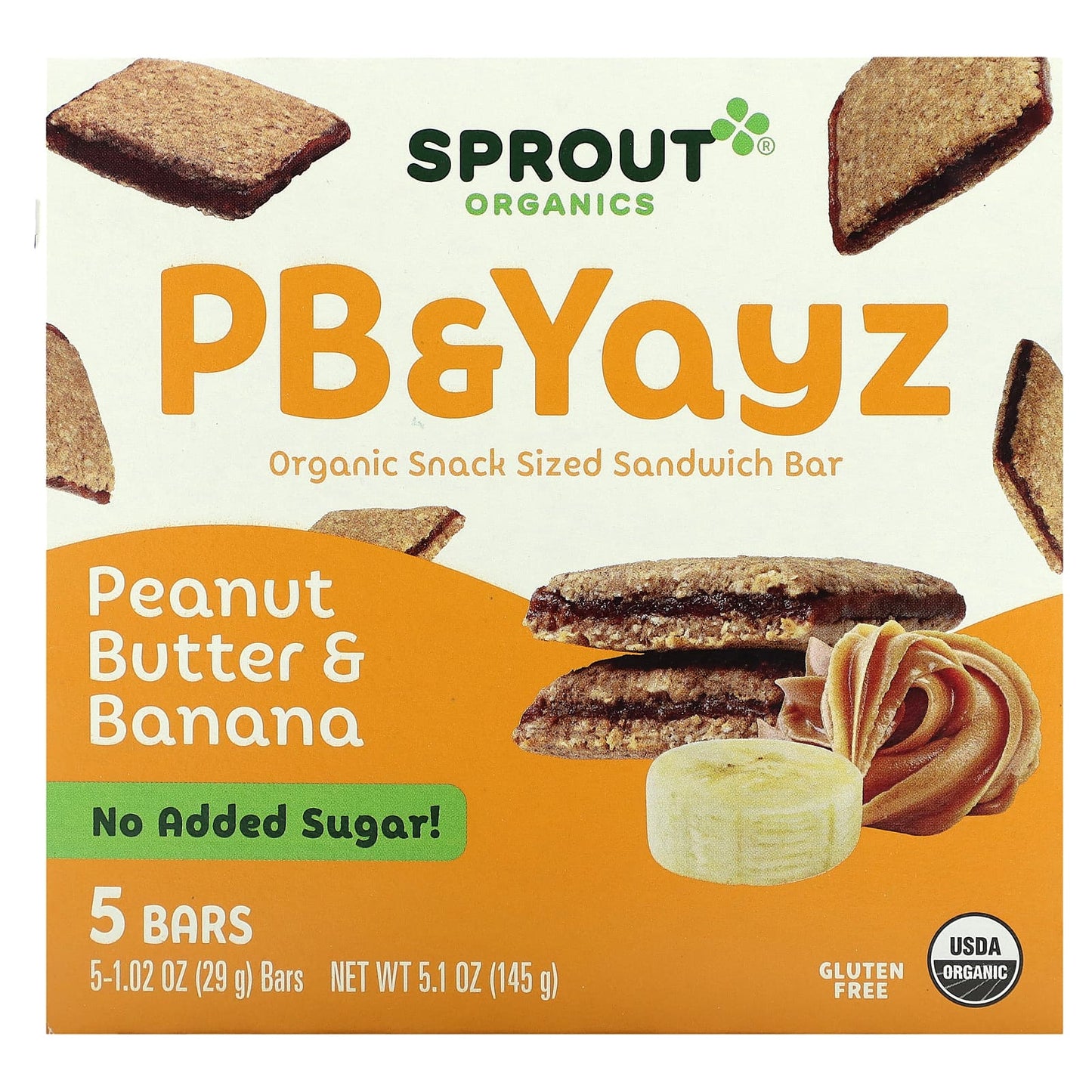Sprout Organics, PB & Yayz, Organic Snack Sized Sandwich Bar, Peanut Butter & Banana, 5 Bars, 1.02 oz (29 g) Each - Image 1