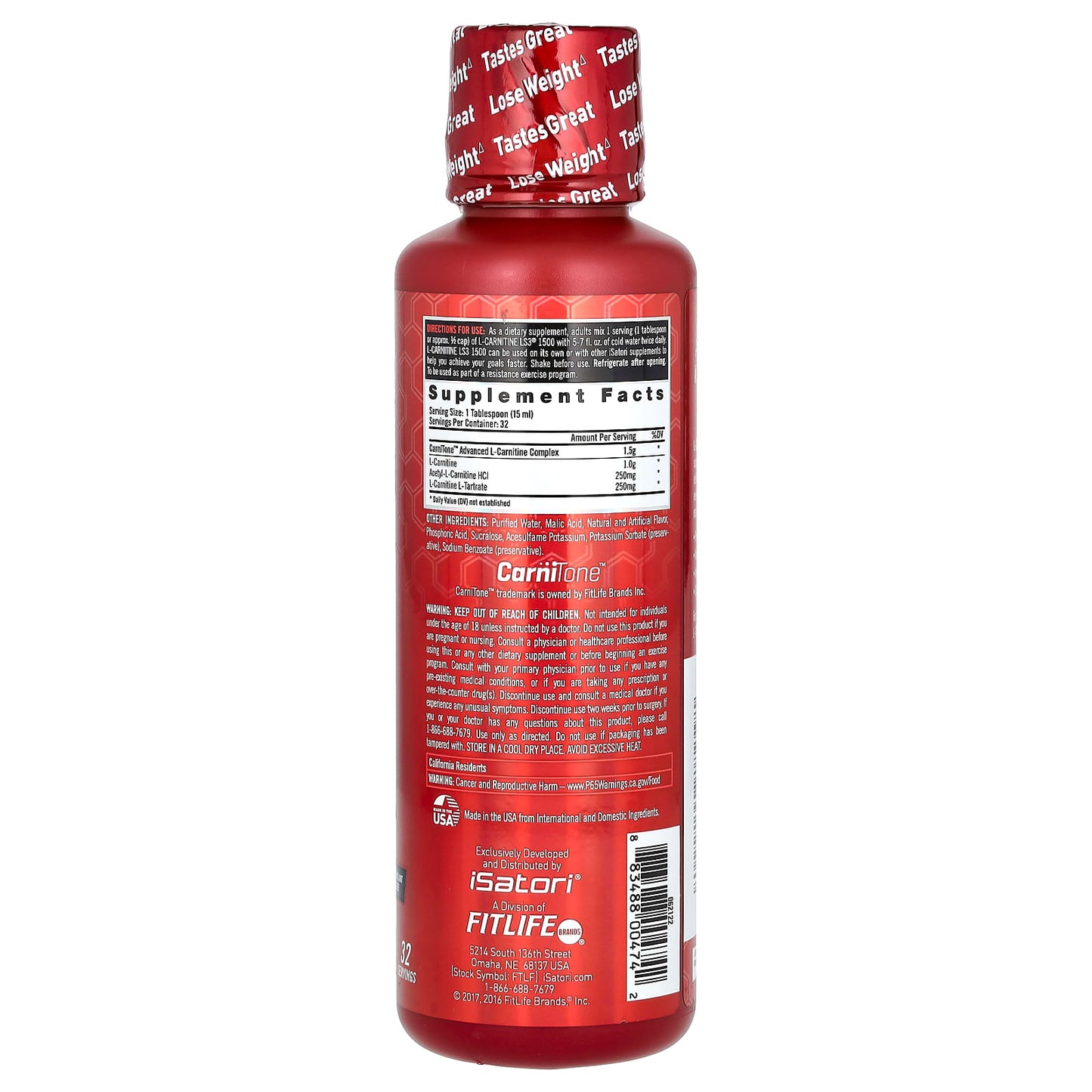 Fat Loss Support with L-Carnitine LS3 1500 by Isatori - 16 fl oz - Image 2