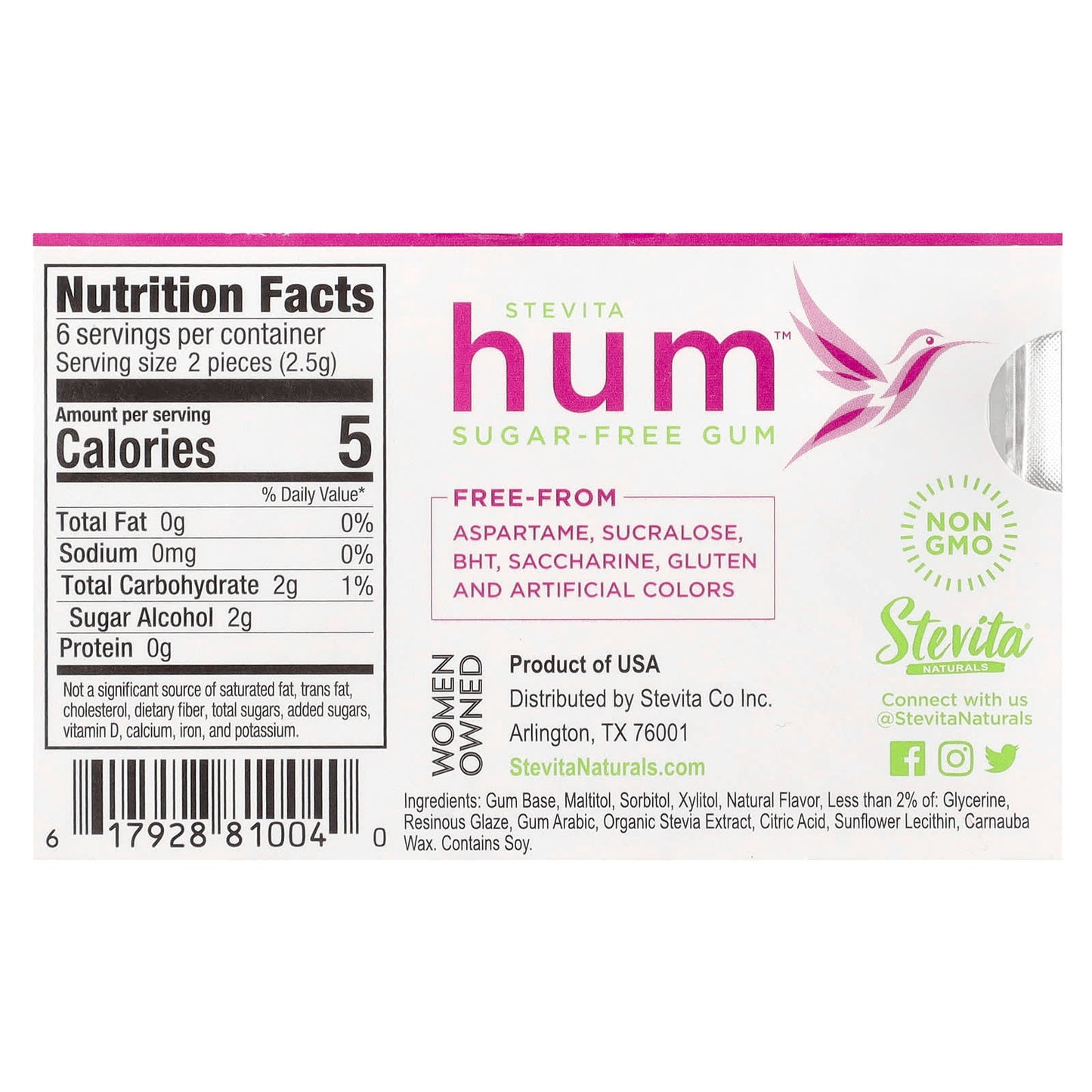 Stevita, Hum™, Sugar-Free Gum, Fruit, 12 Pieces - Image 2