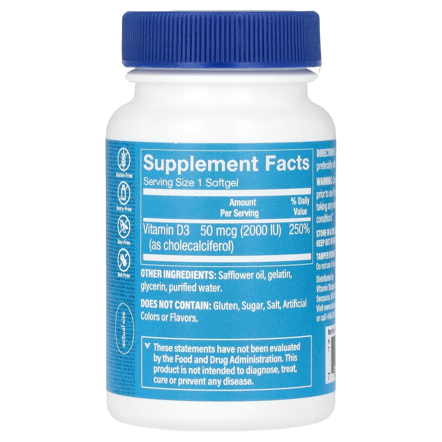 The Vitamin Shoppe, Vitamin D3, 50 mcg (2,000 IU), 100 Softgels - Image 2