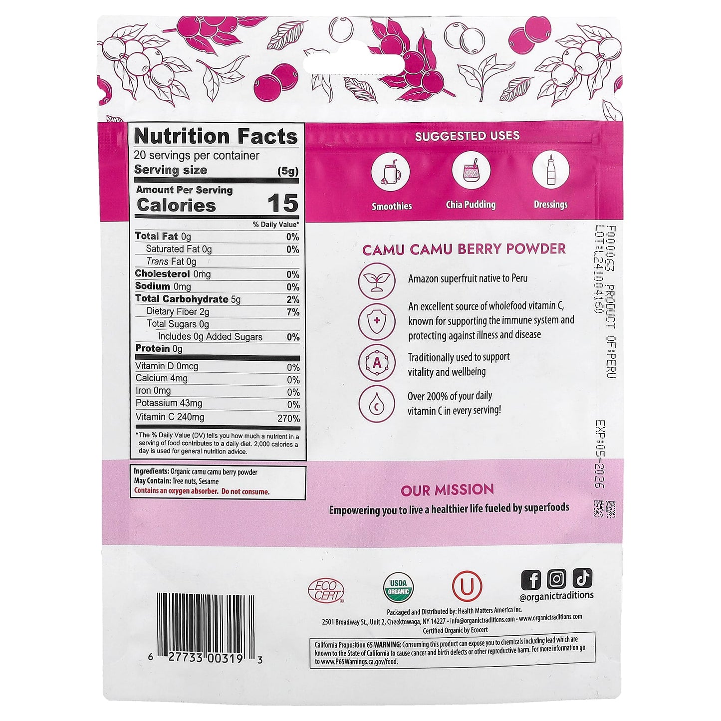 Organic Traditions, Camu Camu Berry Powder, 3.5 oz (100 g) - Image 2