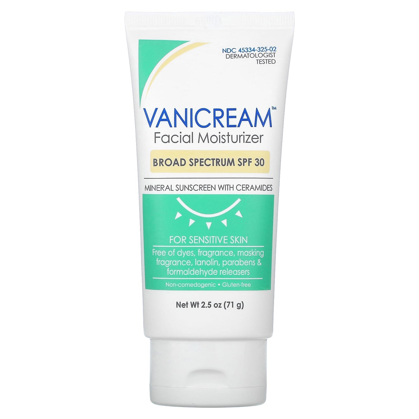 Vanicream, Facial Moisturizer, Mineral Sunscreen with Ceramides, For Sensitive Skin, SPF 30, 2.5 oz (71 g) - Image 1