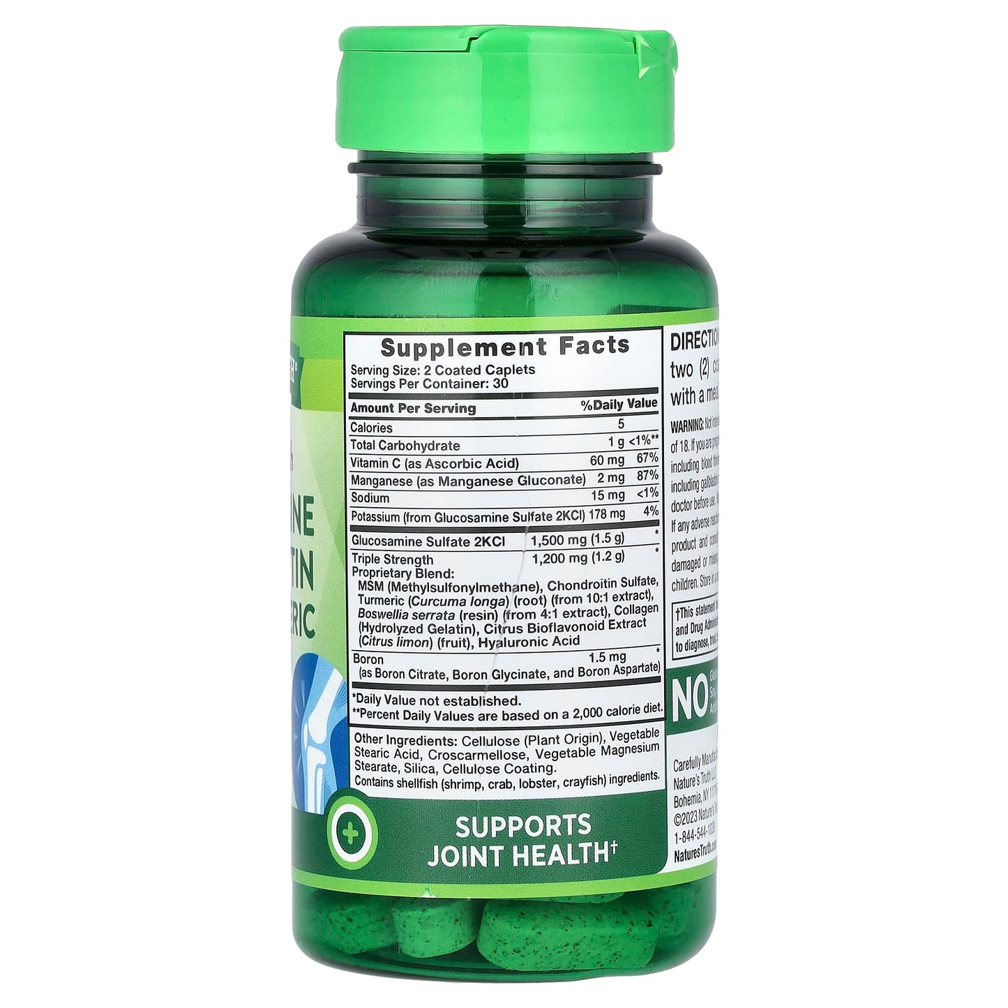 Nature's Truth, Triple Strength Glucosamine Chondroitin MSM & Turmeric Complex, 60 Coated Caplets - Image 2