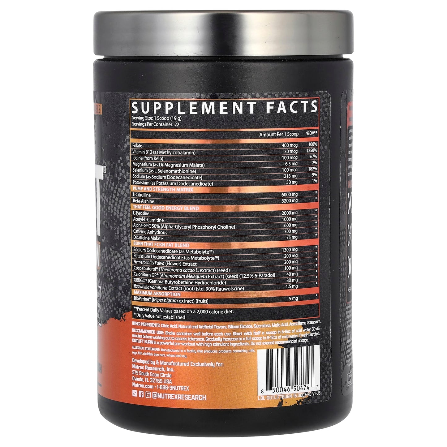 Nutrex Research, Outlift Burn, Florida Crush, 15.06 oz (426.9 g) - Image 2