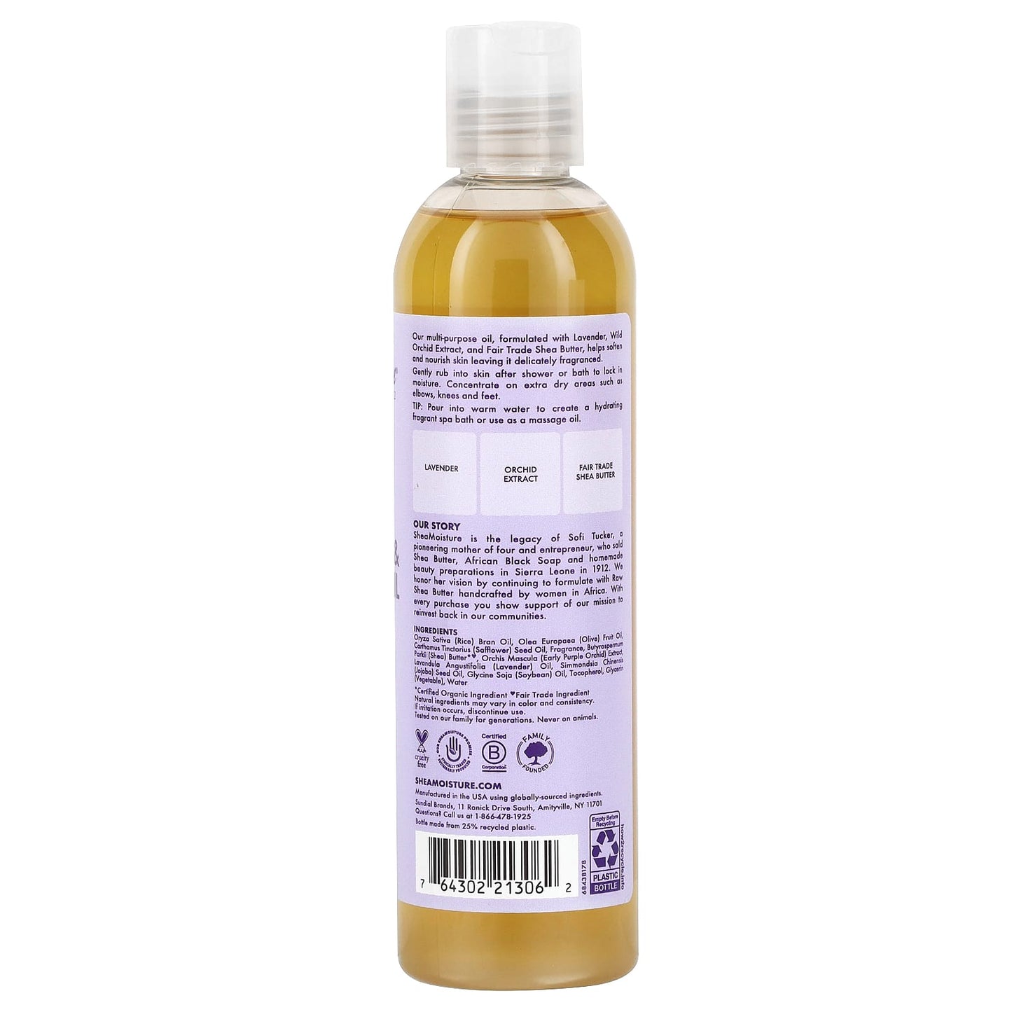 SheaMoisture, Calming Bath, Body & Massage Oil, Delicate Skin, Lavender & Wild Orchid, 8 fl oz (237 ml) - Image 2