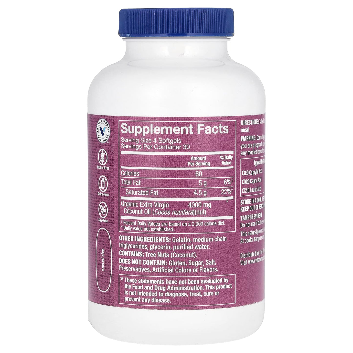 The Vitamin Shoppe, Extra Virgin Coconut Oil, 4,000 mg, 120 Softgels (1,000 mg per Softgel) - Image 2