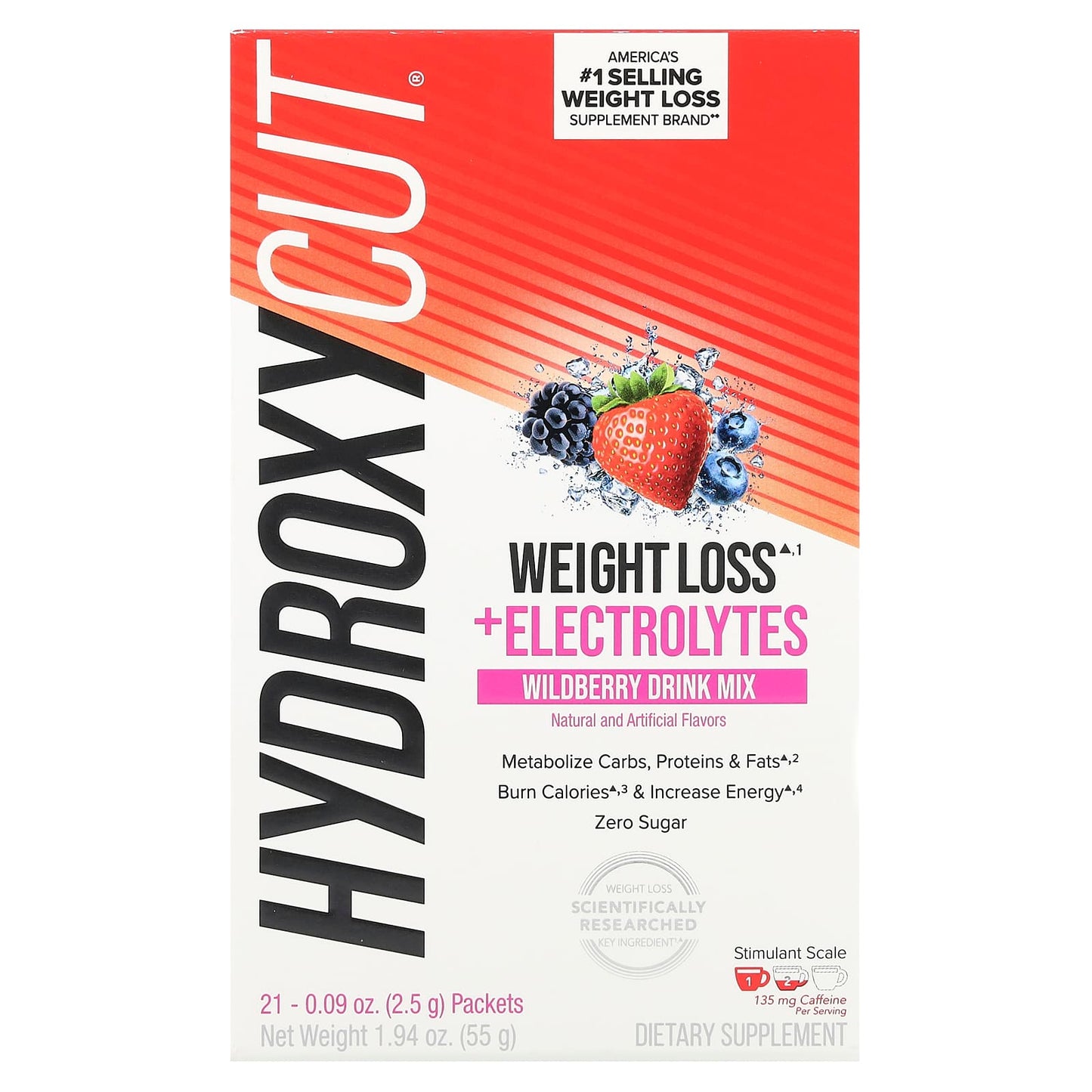 Hydroxycut Wildberry Weight Loss Drink Mix - 21 Packets - Fast Energy - Image 1