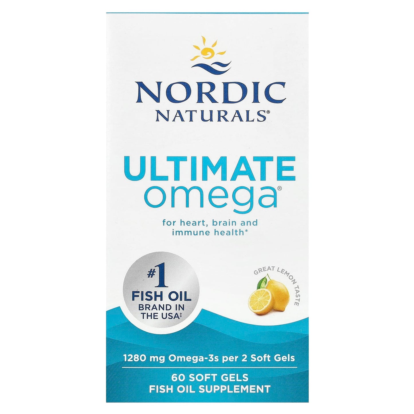 Nordic Naturals, Ultimate Omega, Lemon, 60 Soft Gels (640 mg per Soft Gel) - Image 1