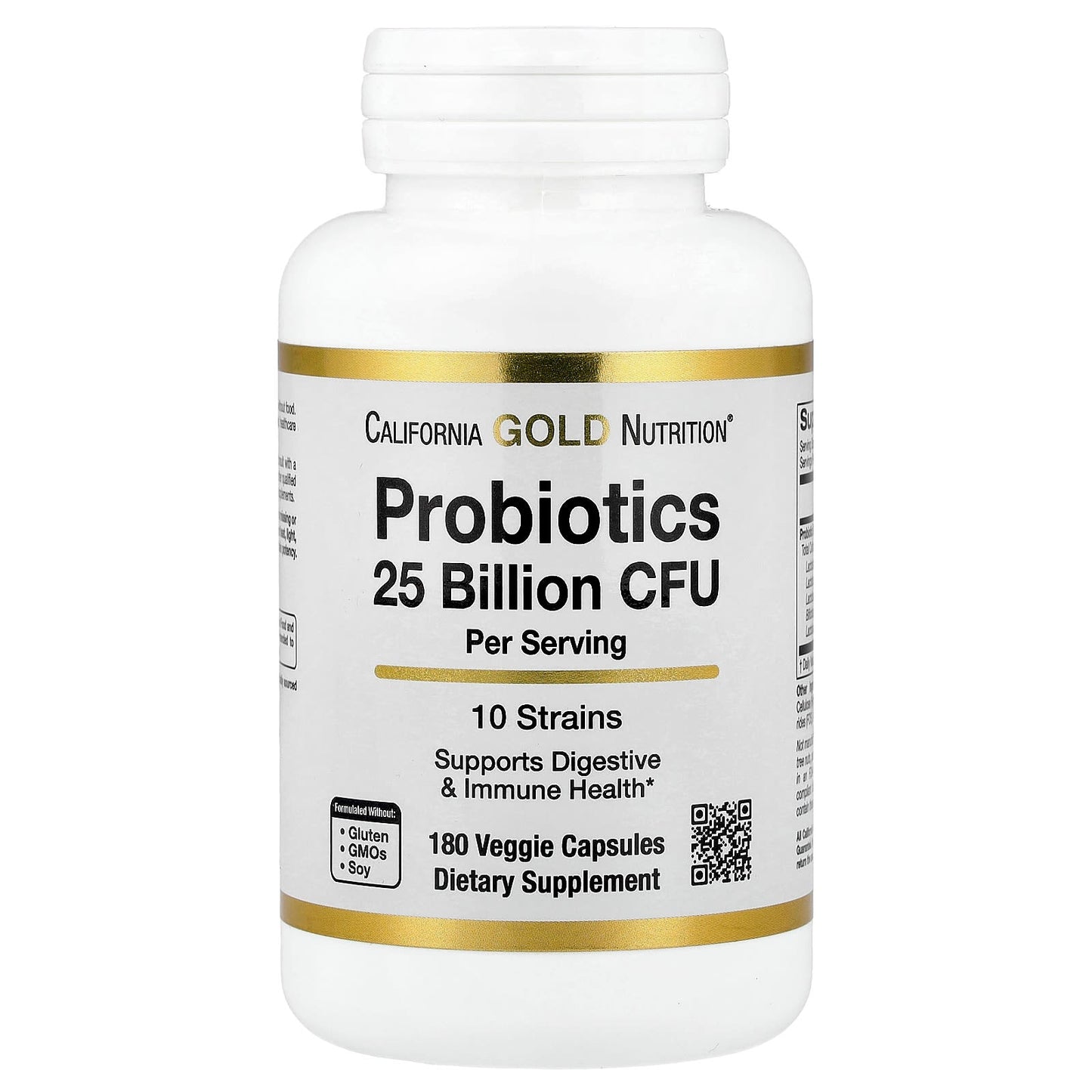 California Gold Nutrition Probiotics 10 Strain Blend, 25 Billion CFU, 180 Veggie Capsules - Image 1