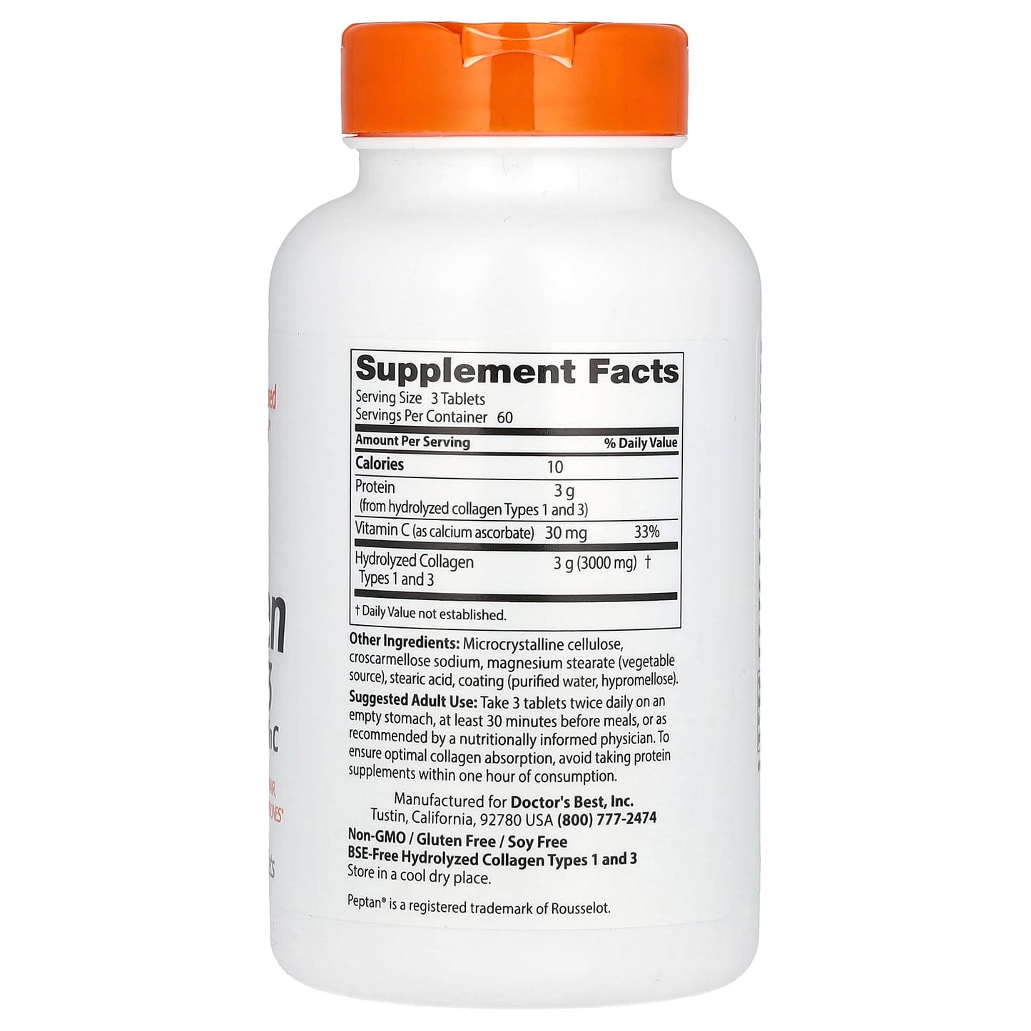 Collagen Supplement with Peptan & Vitamin C 180 Tablets - Image 2