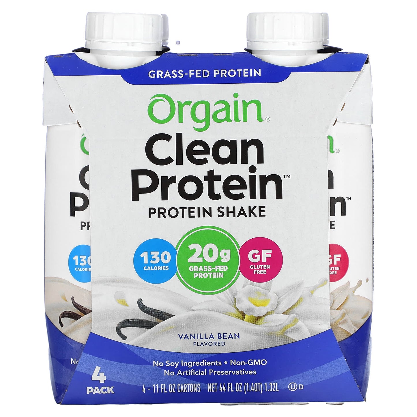 Orgain, Clean Protein Shake, Vanilla Bean, 4 Pack, 11 fl oz (330 ml) Each - Image 1