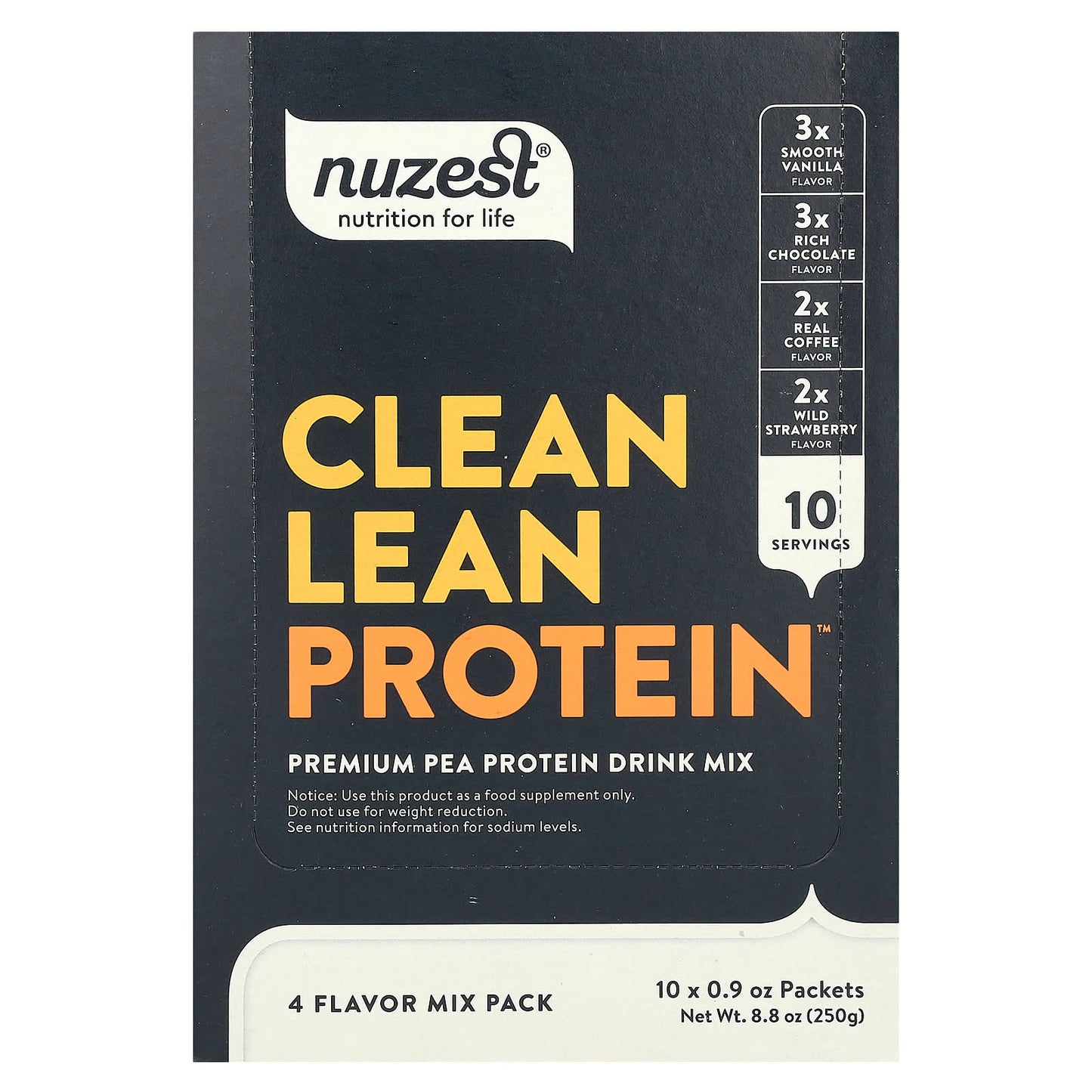 Nuzest, Clean Lean Protein, 4 Flavor Mix Pack, 10 Packets, 0.9 oz (25 g) Each - Image 1