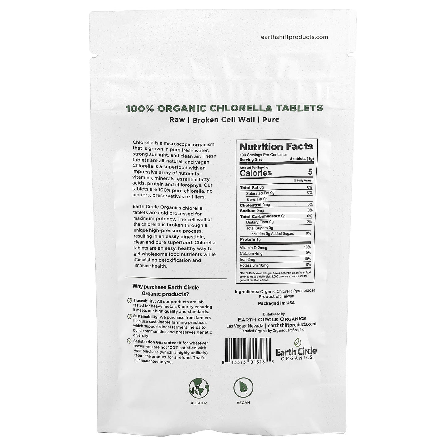 100% Organic Chlorella Tablets by Earth Circle Organics - 400 Tablets - Image 2