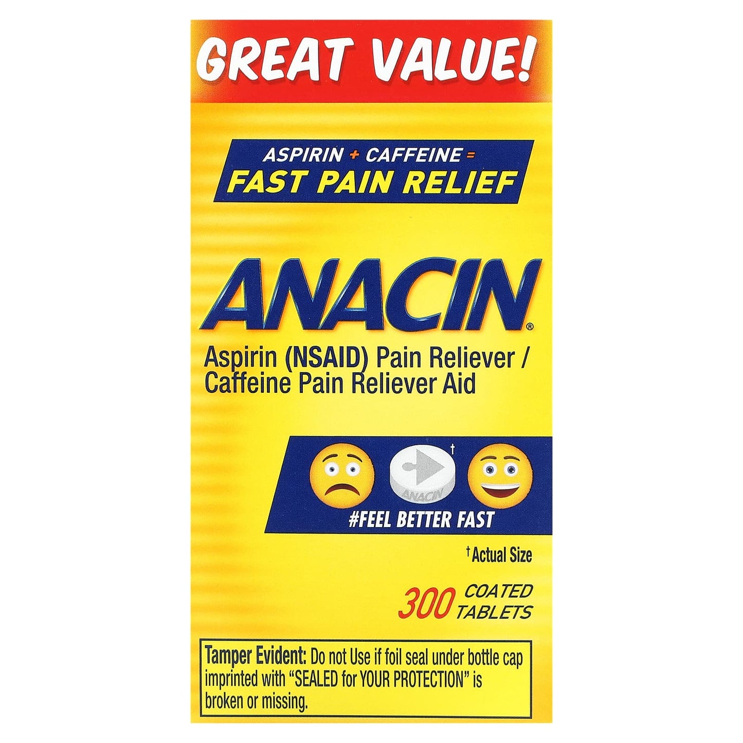 Anacin Fast Pain Relief with Aspirin & Caffeine, 300 Coated Tablets - Image 1