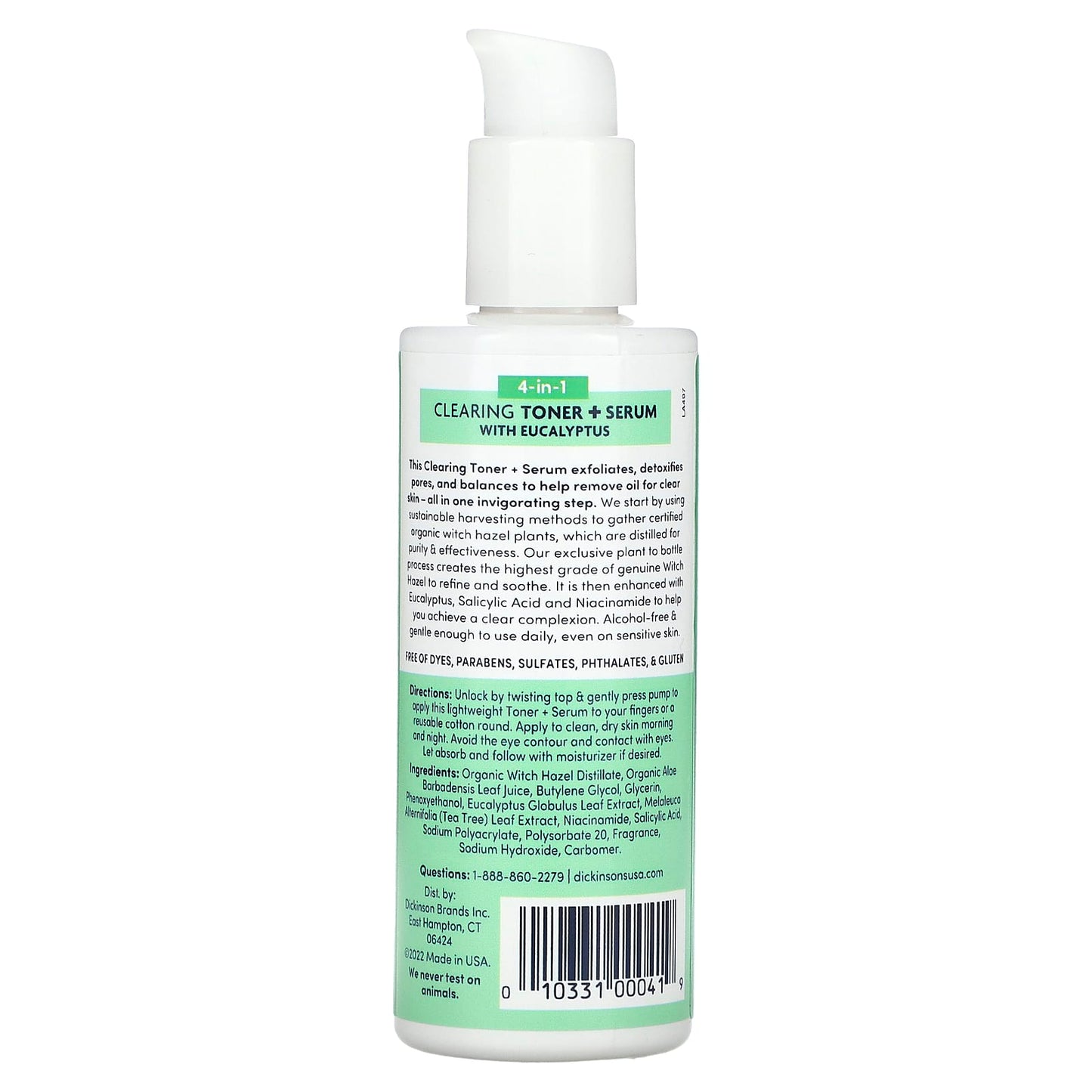 Dickinson Brands, Original Witch Hazel, 4-in-1 Clearing Toner + Serum with Eucalyptus, Alcohol Free, 4 fl oz (118 ml) - Image 2
