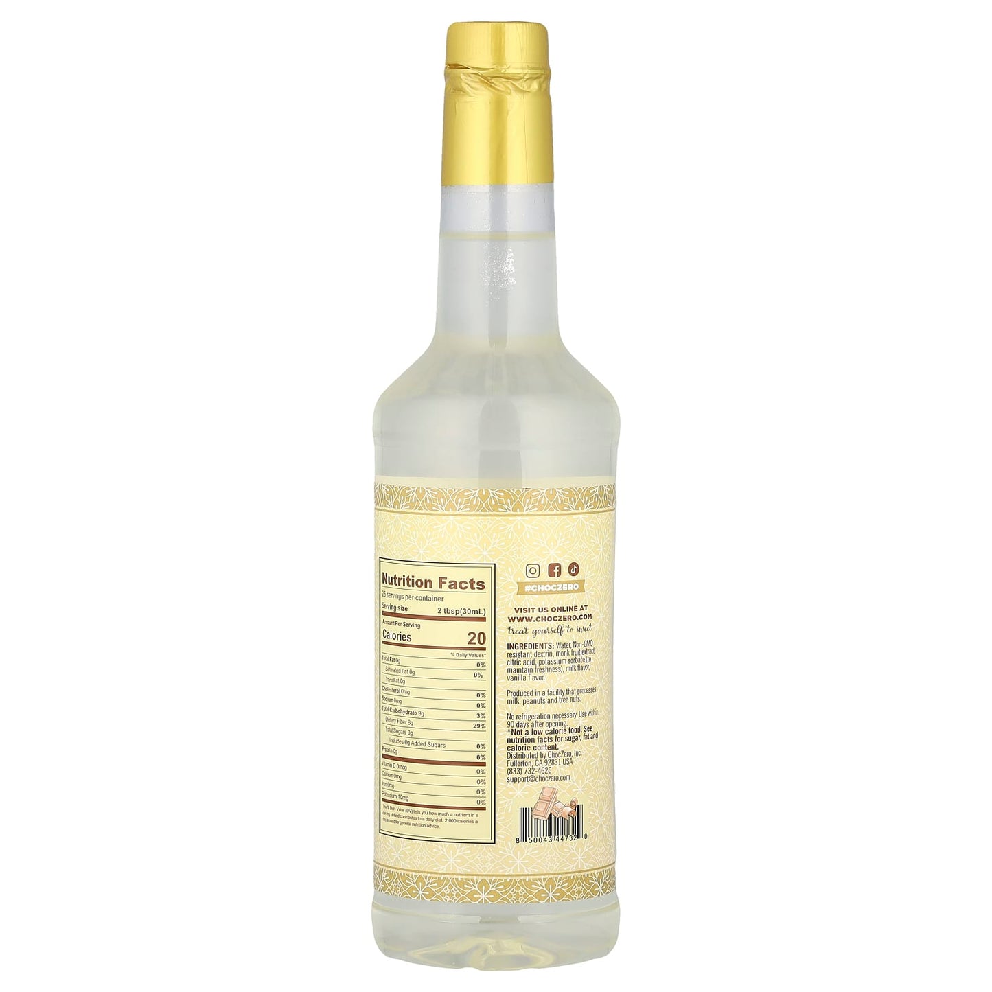 ChocZero, Premium Syrup, White Chocolate, Sugar Free , 26.5 oz (750 ml)