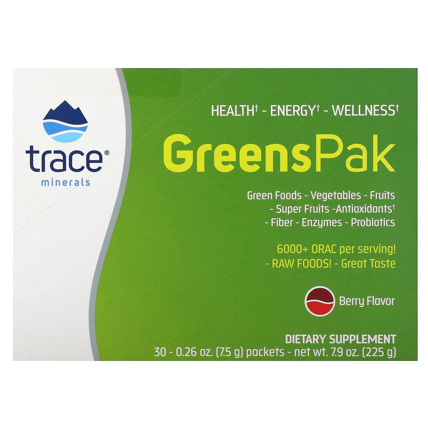 Trace, Greens Pak, Berry, 30 Packets, 0.26 oz (7.5 g) Each - Image 1
