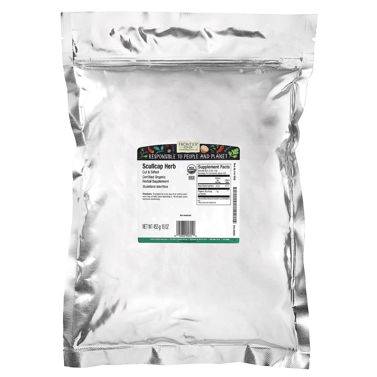 Frontier Co-op, Organic Scullcap Herb, Cut & Sifted, 16 oz (453 g)
