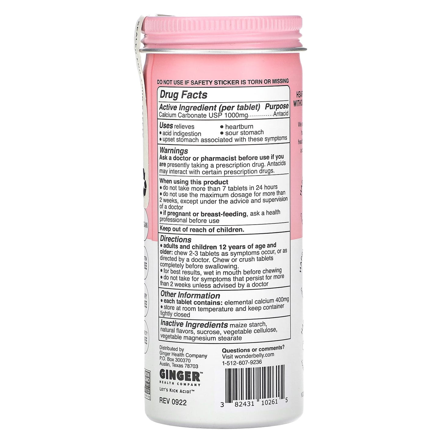 Wonderbelly, Antacid, Strawberry Milkshake, 60 Chewable Tablets (1,000 mg per Tablet)