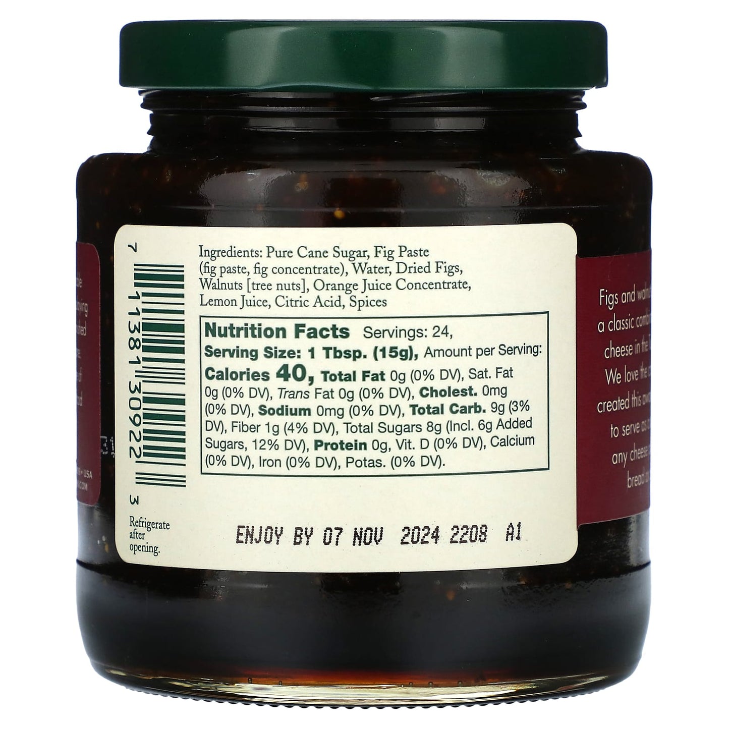 Stonewall Kitchen, Fig & Walnut Butter, 12.75 oz (361 g) - Image 2