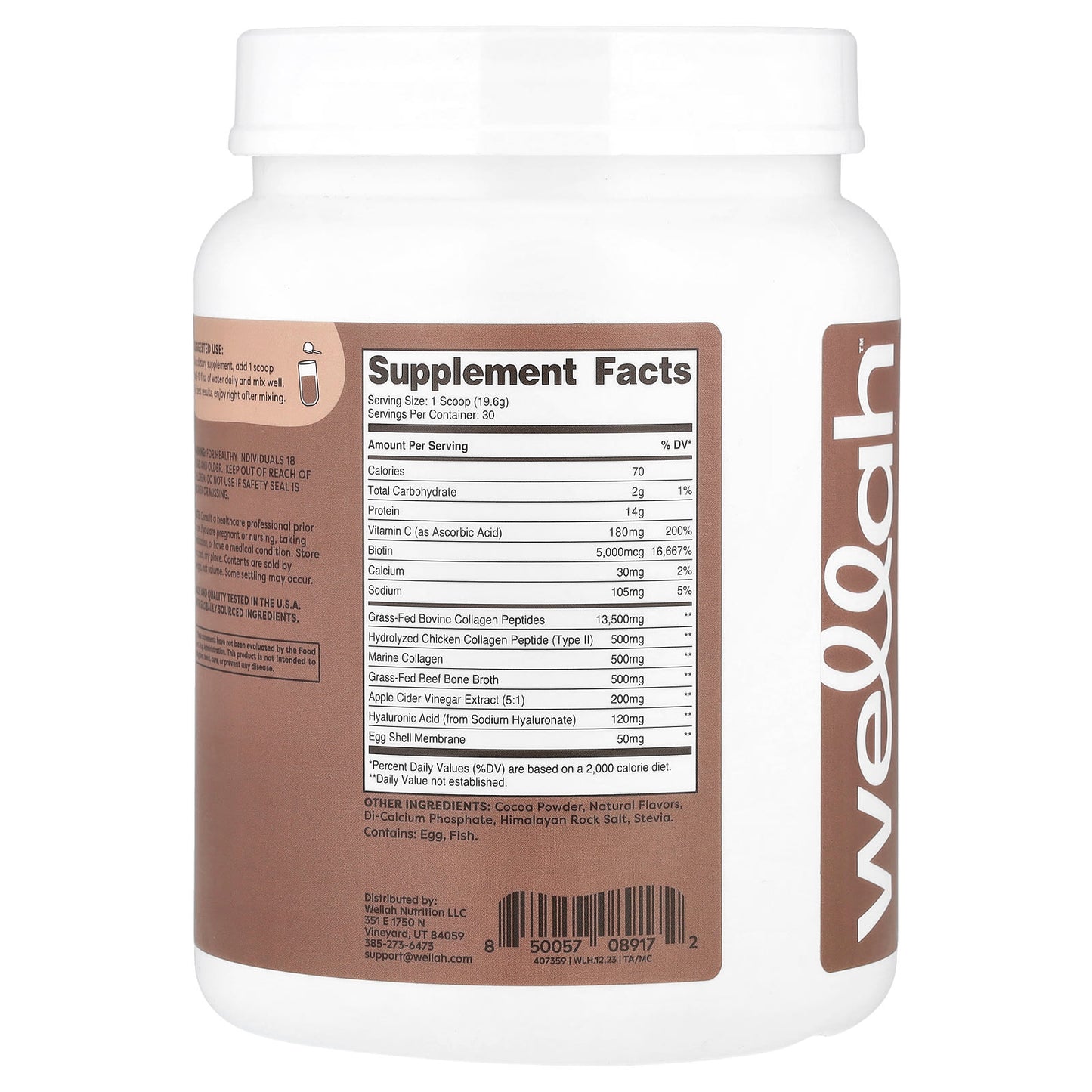 Wellah, The Afterglow, Multi Collagen Protein + Beauty, Milk Chocolate, 1.3 lb (588 g) - Image 2
