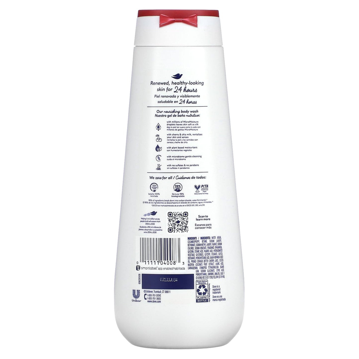 Dove Cherry & Chia Milk Body Wash, 20 fl oz, 24 Hour Moisture - Image 2