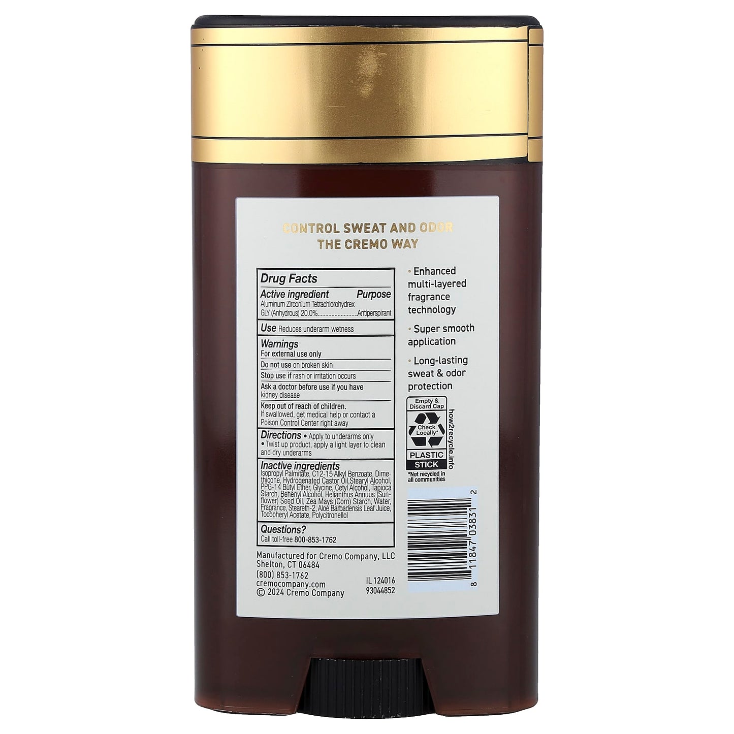 Cremo Italian Bergamot Antiperspirant & Deodorant, 2.65 oz (75 g) - Image 2