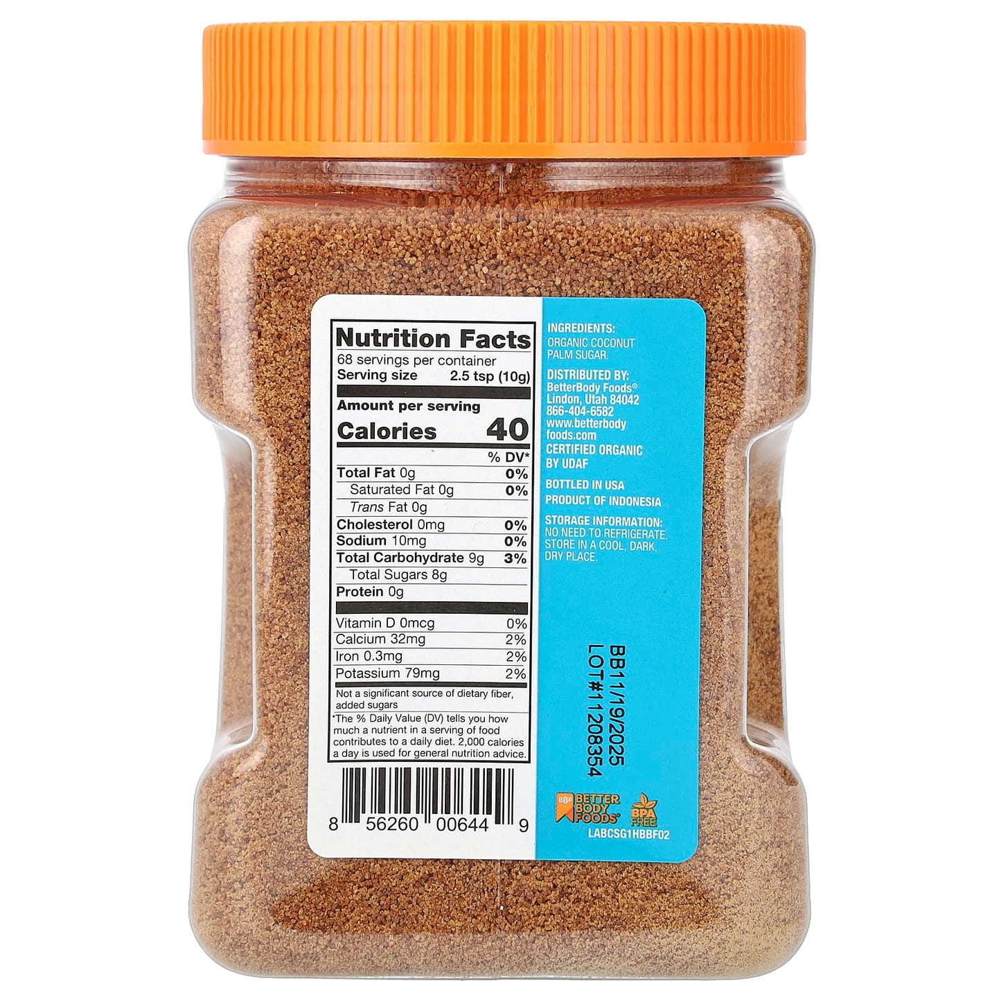 BetterBody Foods, Organic Coconut Palm Sugar, 24 oz (680 g)