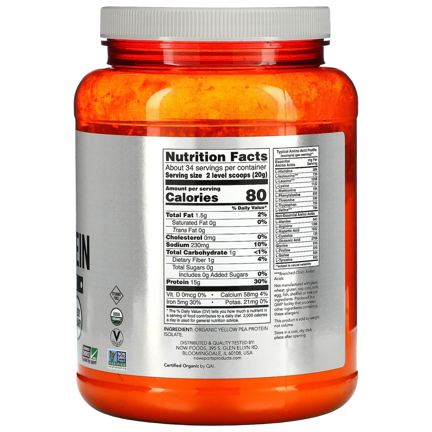 NOW Foods, Sports, Organic Pea Protein Powder, Pure Unflavored, 1.5 lbs (680 g) - Image 2