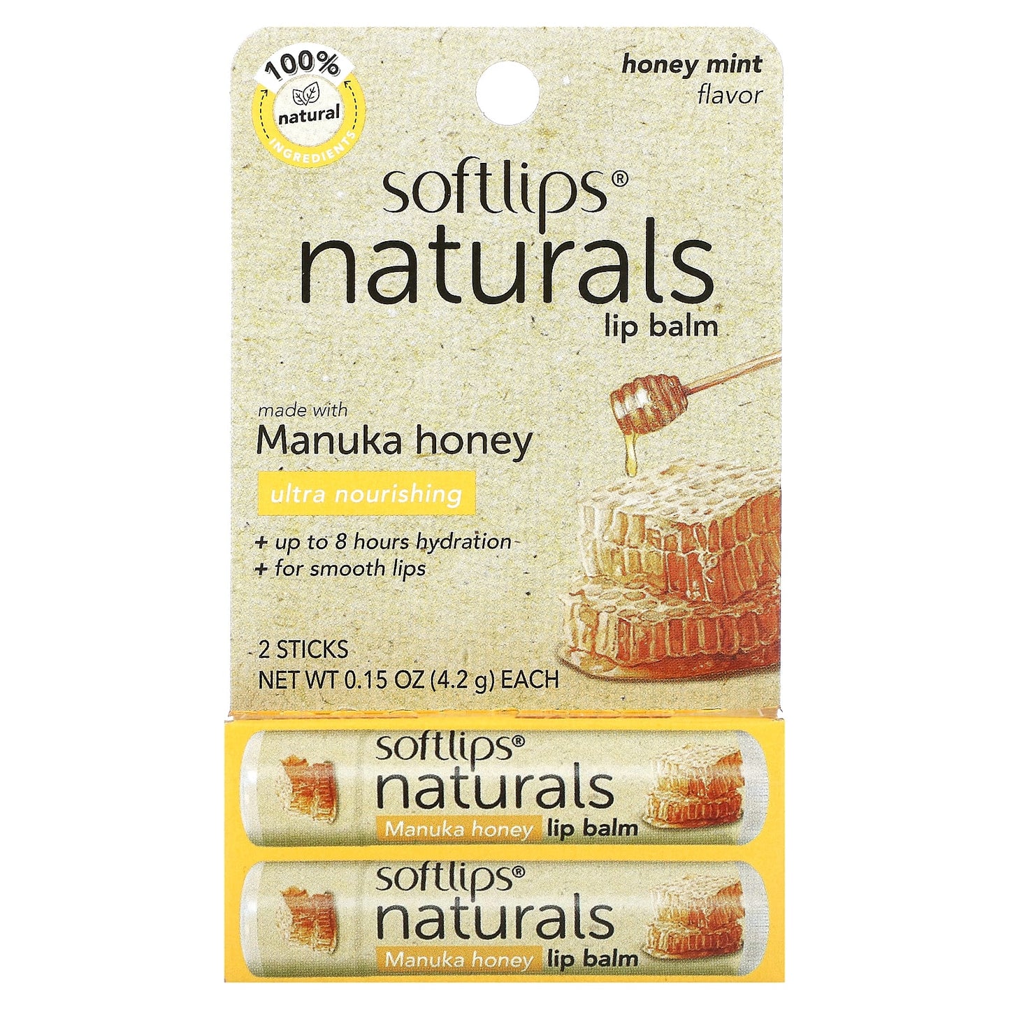 Softlips, Naturals Lip Balm with Manuka Honey, Honey Mint, 2 Sticks, 0.15 oz (4.2 g) Each - Image 2