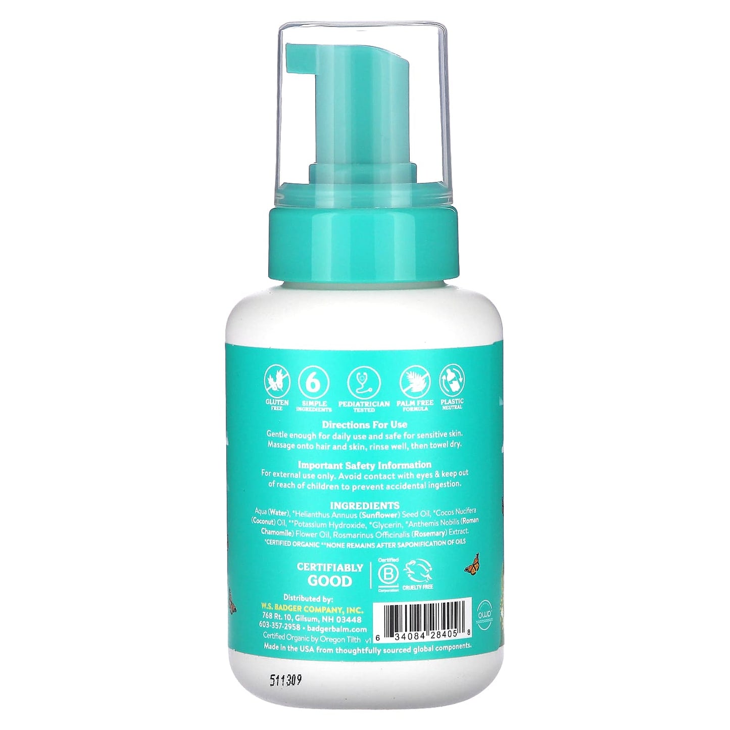 Badger Organic Baby Foaming Shampoo & Wash with Calming Chamomile - 10 fl oz - Image 2