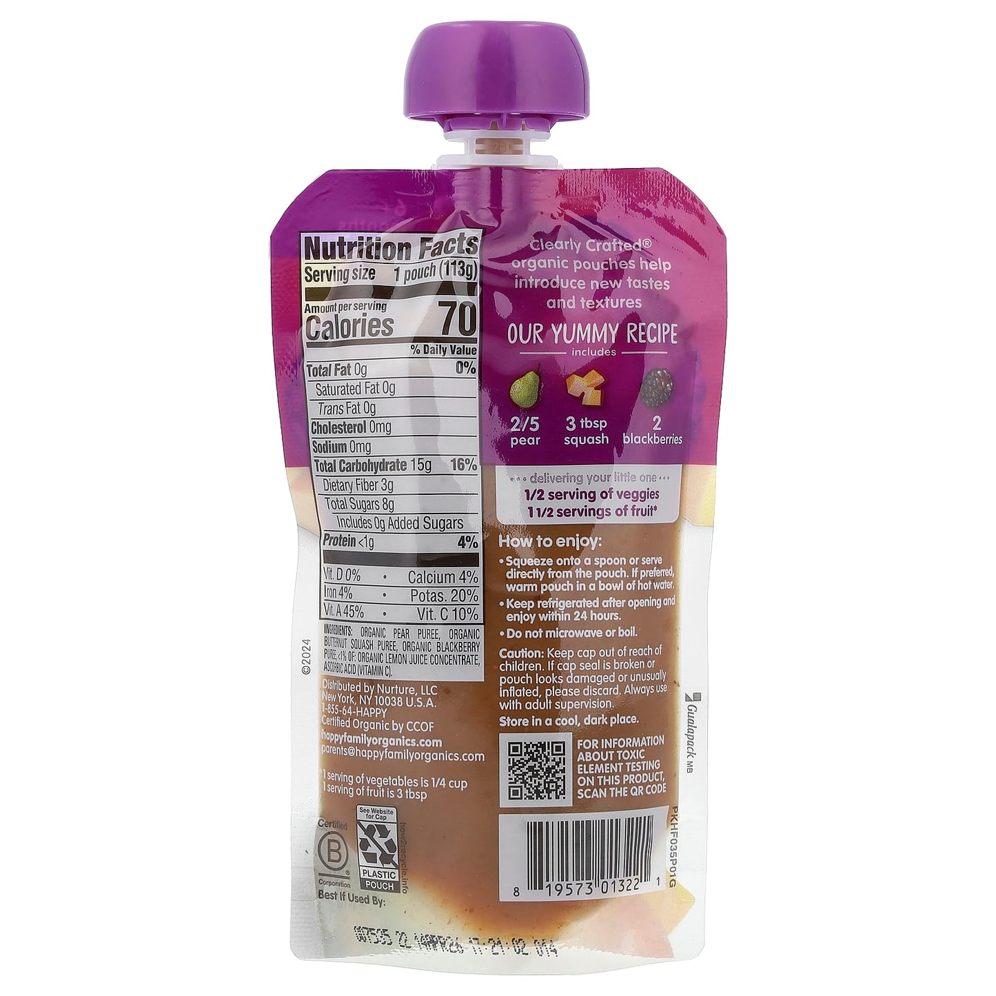 Organic Baby Food with Pears, Squash & Blackberries | 6+ Months - Image 2