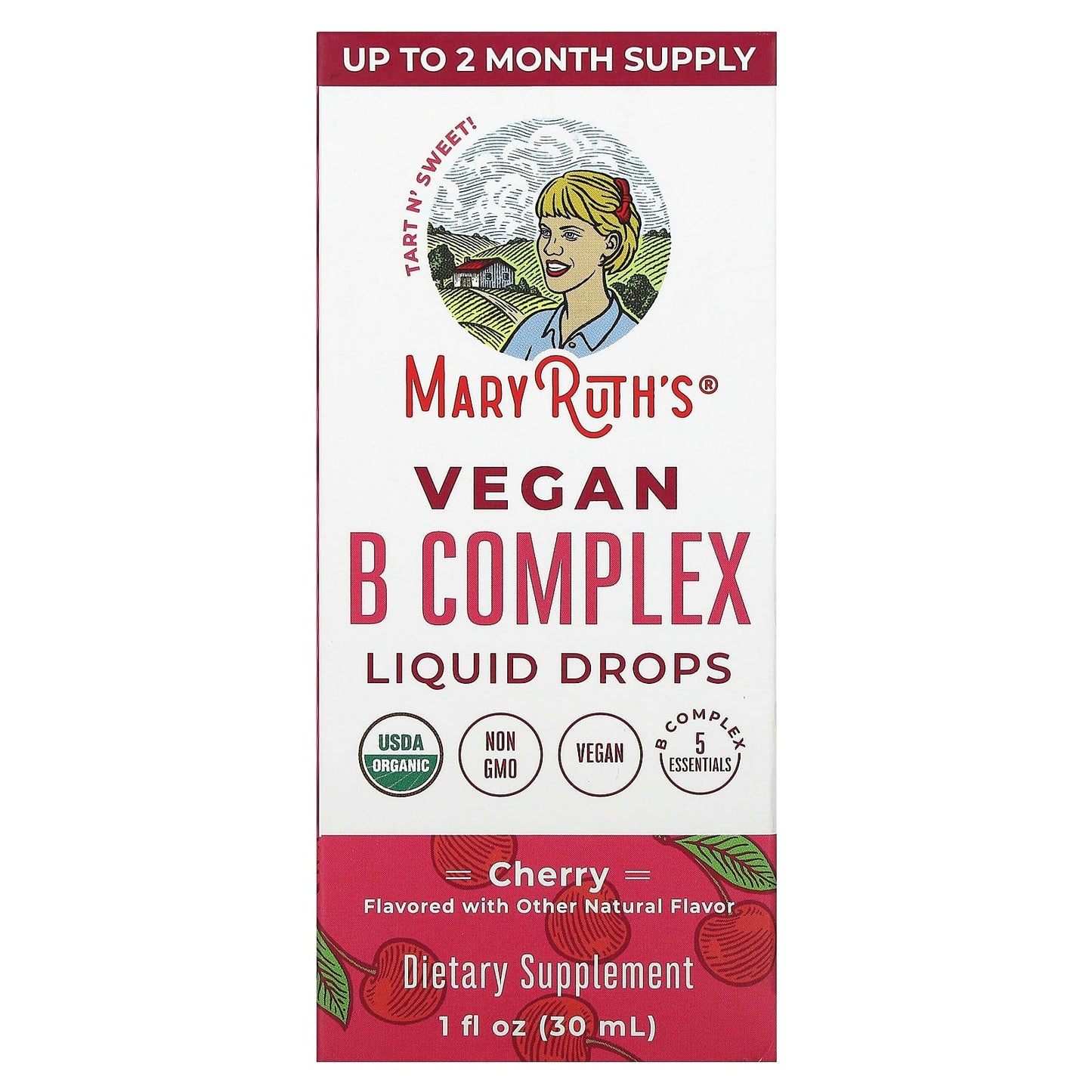 MaryRuth's, Vegan B Complex Liquid Drops, Cherry, 1 fl oz (30 ml) - Image 1