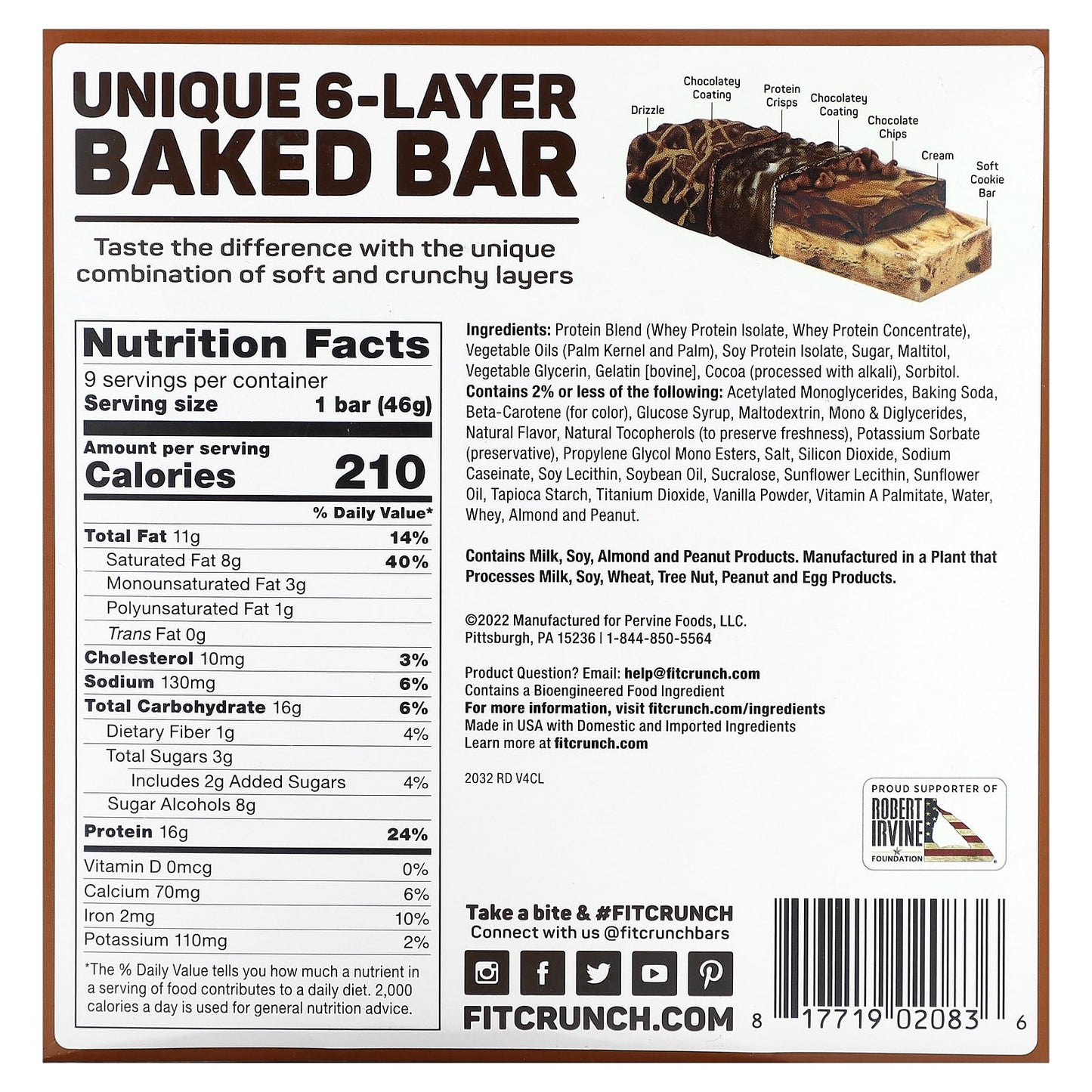 High Protein Baked Bars by FITCRUNCH | Chocolate Chip Cookie Dough - Image 2
