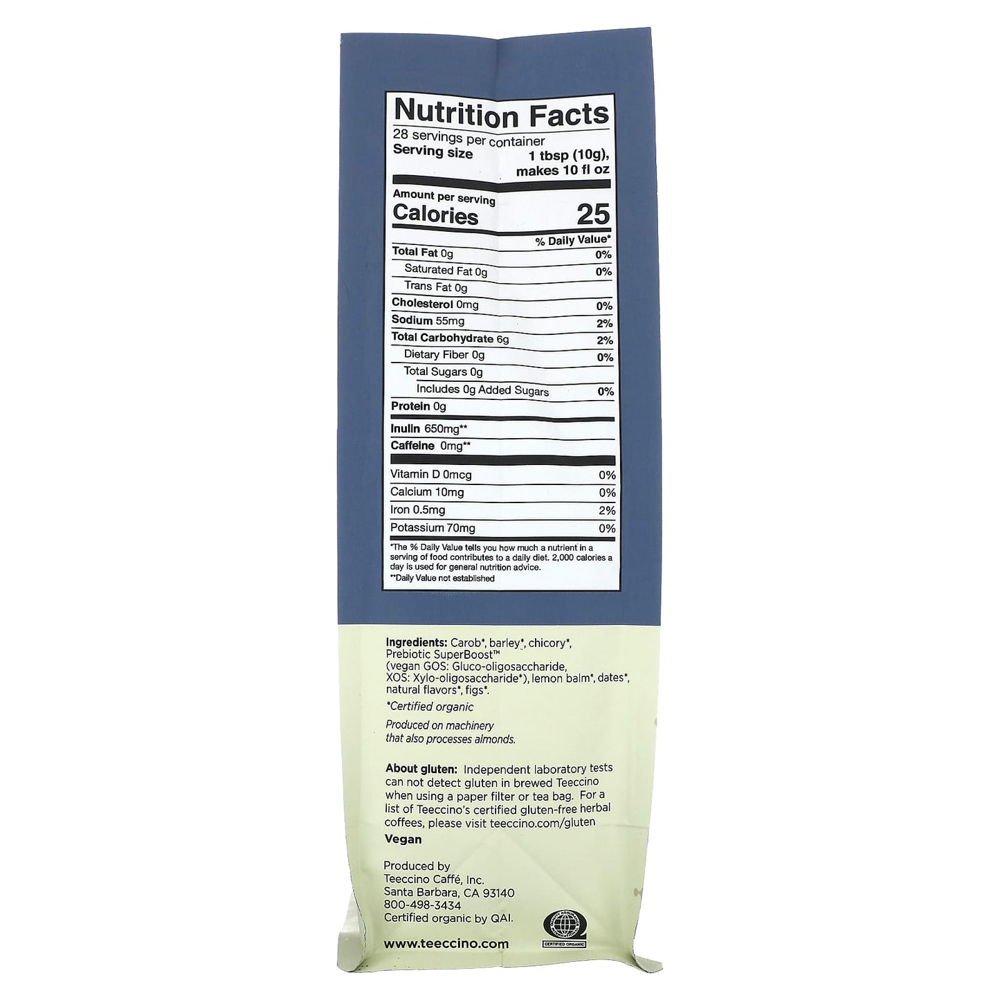 Teeccino, Prebiotic Herbal Coffee, Mango Lemon Balm, Light Roast, Caffeine Free, 10 oz (284 g) - Image 2