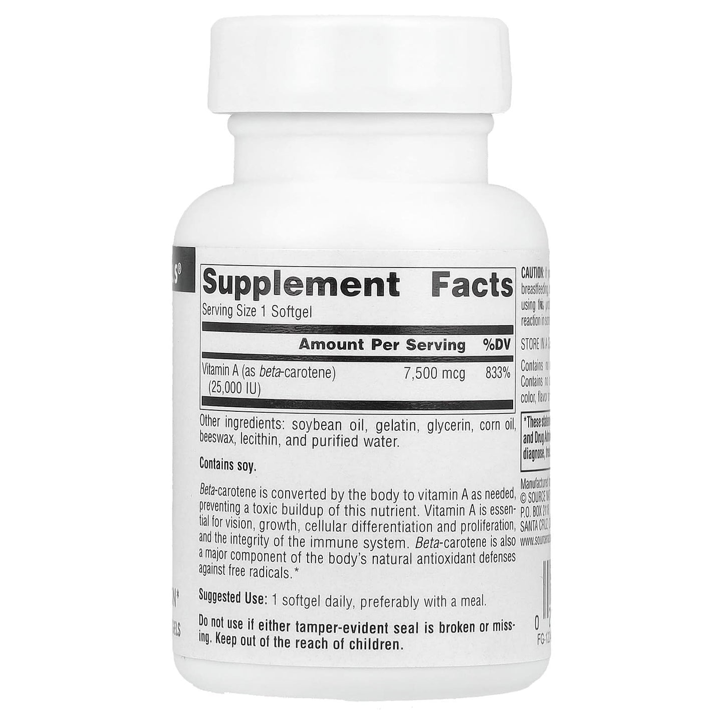 Source Naturals, Beta Carotene , 7,500 mcg (25,000 IU), 100 Softgels - Image 2