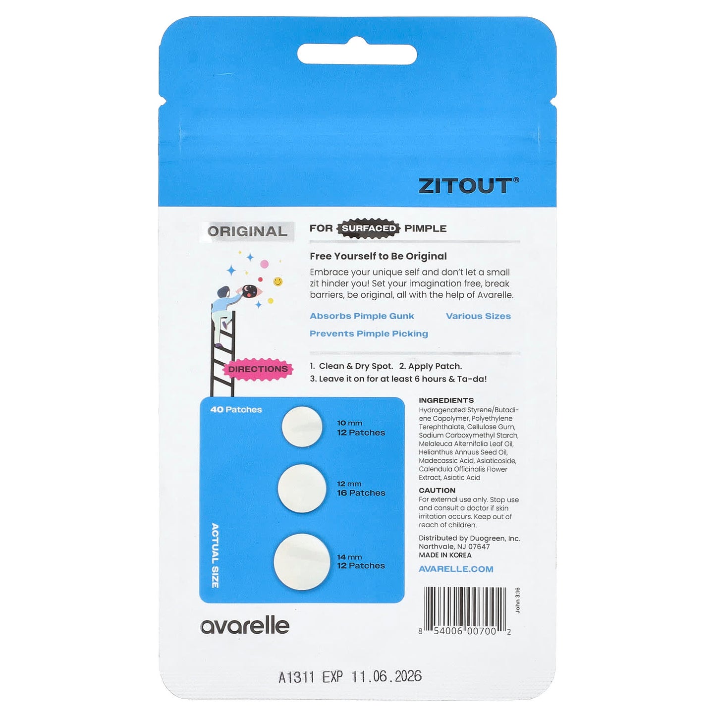 Zitout Original Acne Patches by Avarelle - Tea Tree, Cica, Calendula Oil, Hydrocolloid - Image 2