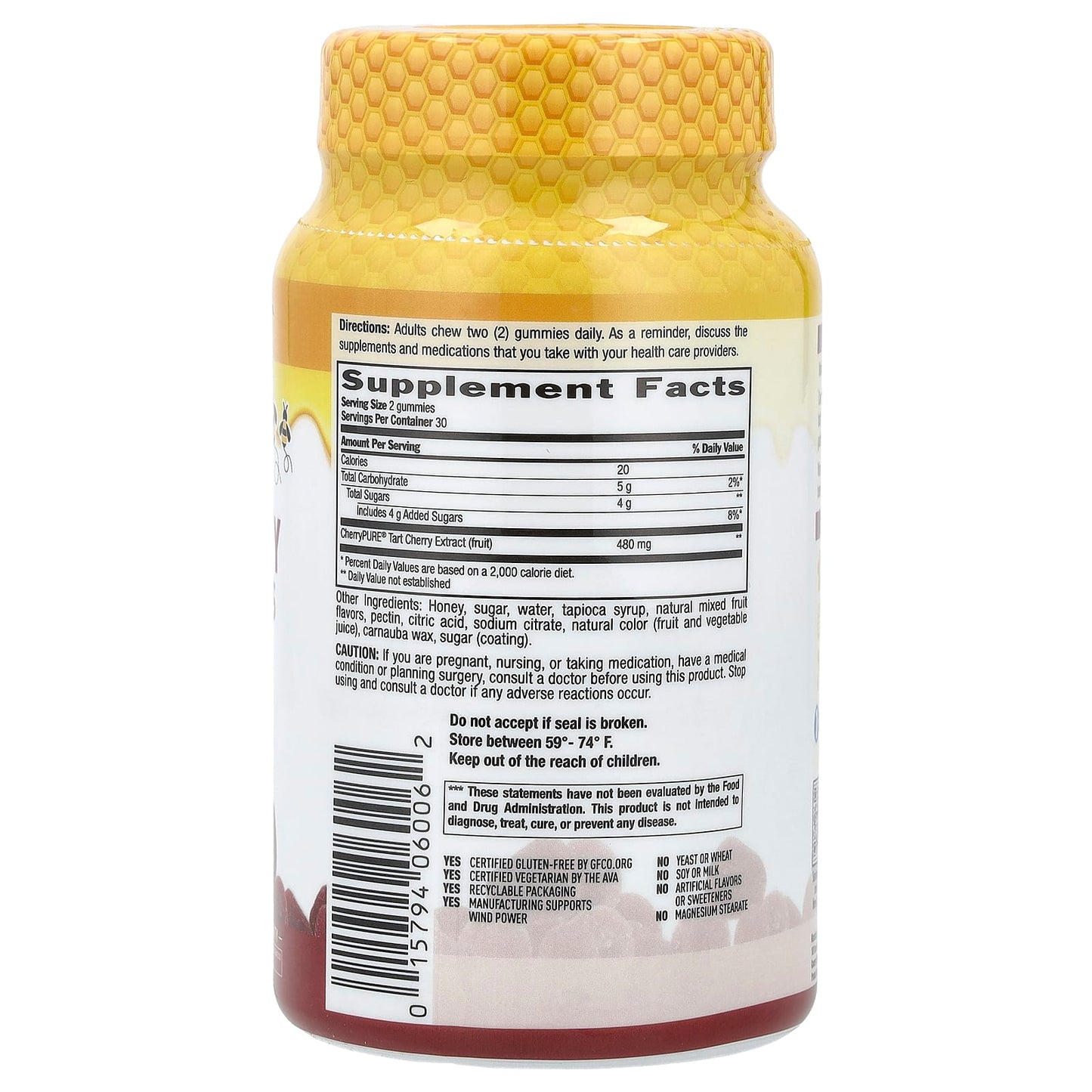 Country Life Tart Cherry Honey Gummies - Natural Muscle Recovery & Antioxidant Support - Image 2