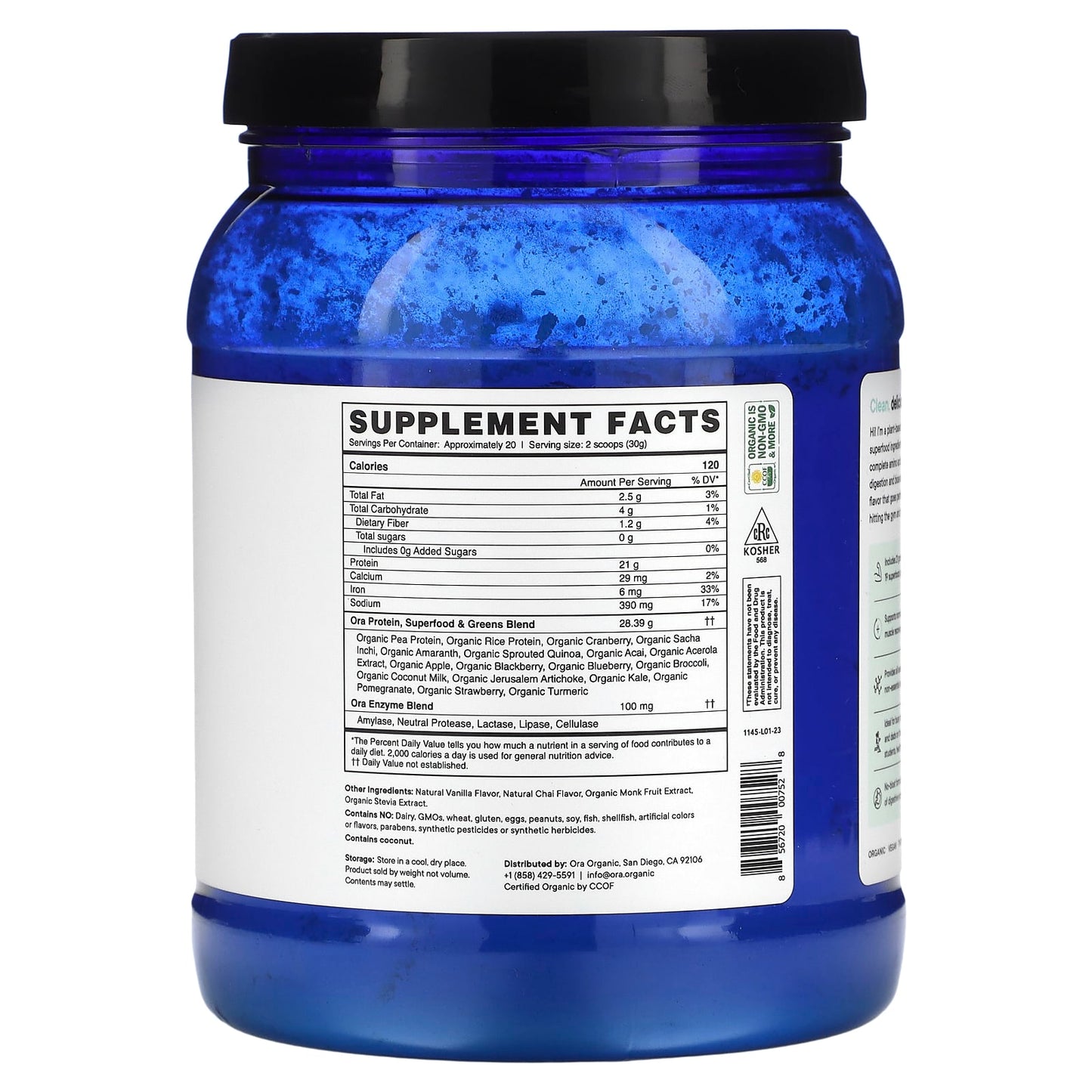 Ora, So Lean & So Clean, Daily Superfood Plant Protein, Vanilla Chai, 21.2 oz (600 g) - Image 2
