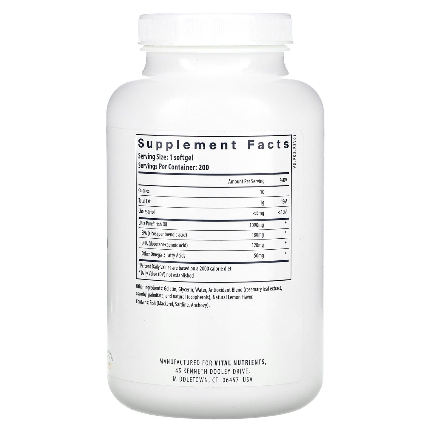 Vital Nutrients, Ultra Pure, Fish Oil 350, Lemon, 200 Softgels - Image 2