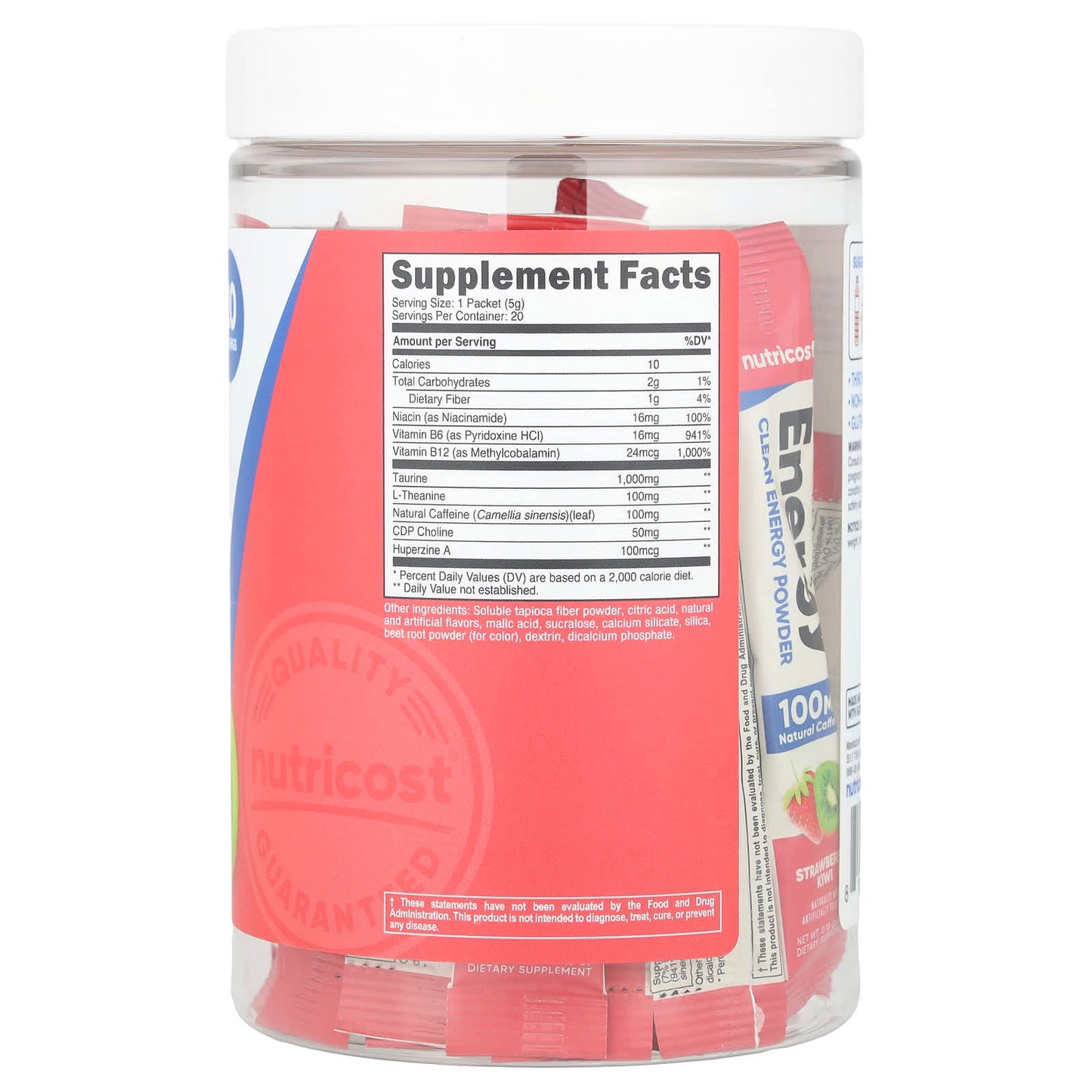 Nutricost, Energy, Clean Energy Powder, Strawberry Kiwi , 20 Stick Packs, 0.18 oz (5 g) Each - Image 2