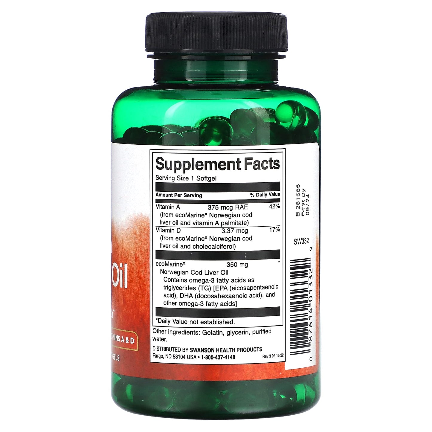 Swanson, Norwegian Cod Liver Oil, 250 Softgels