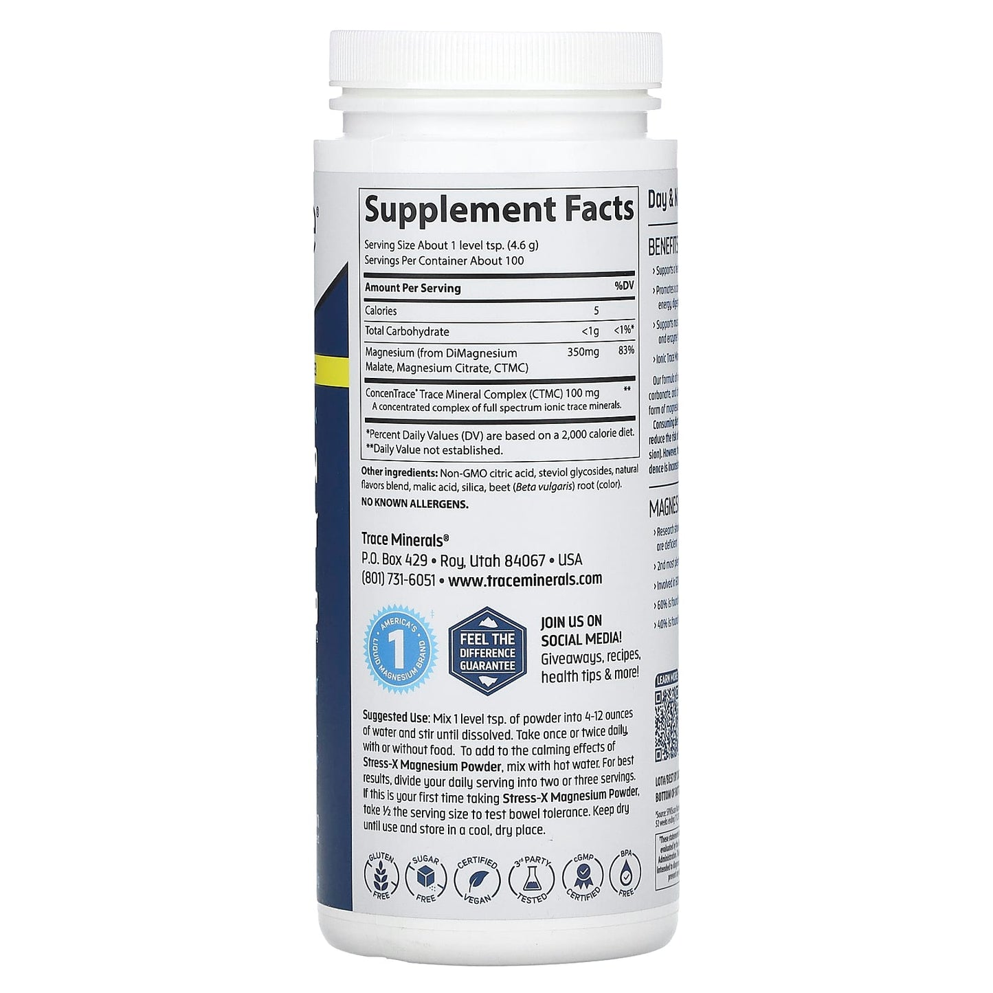 Trace, Stress-X, Magnesium Powder, Raspberry Lemon, 350 mg, 1.01 lb (460 g) - Image 2