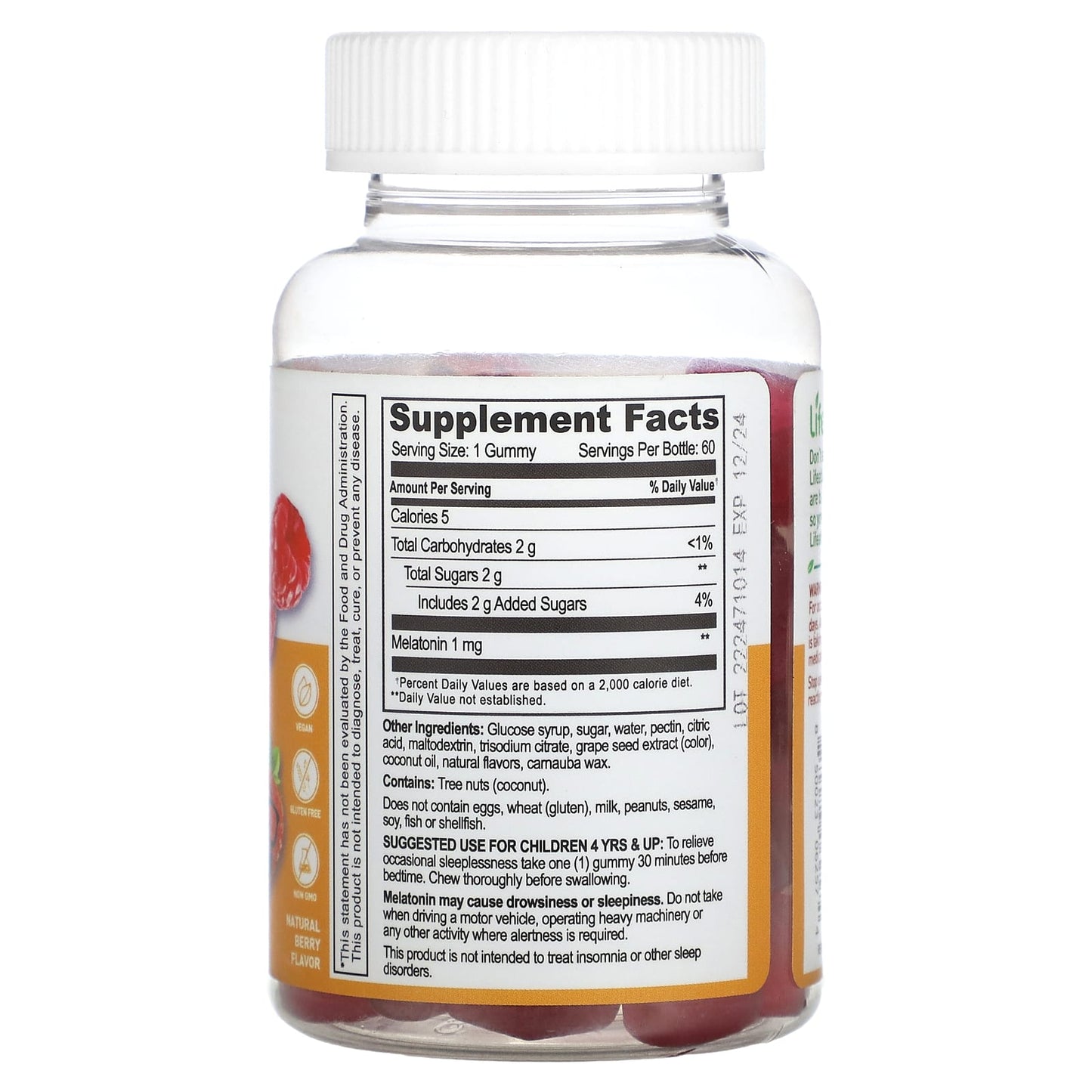Lifeable, Kids Melatonin Gummies, Natural Berry, 1 mg, 60 Gummies - Image 2