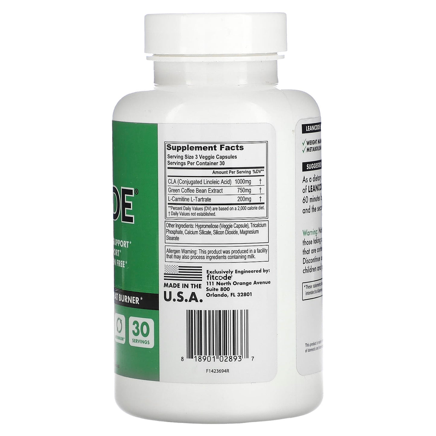 Fitcode LeanCode Natural Fat Burner Dietary Supplement 90 Capsules - Image 2