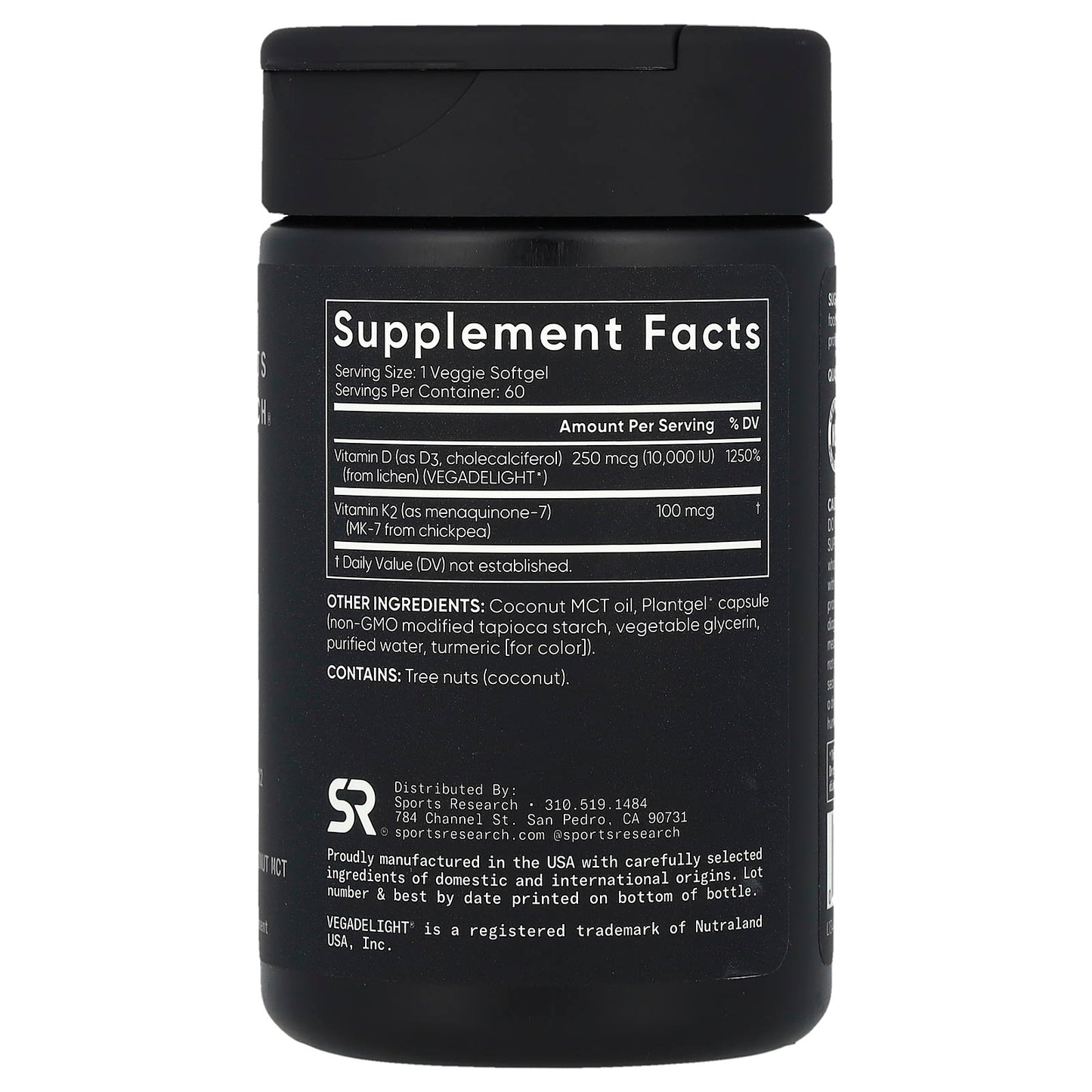 Sports Research, D3 + K2, Plant-Based, 250 mcg/100 mcg, 60 Veggie Softgels - Image 2