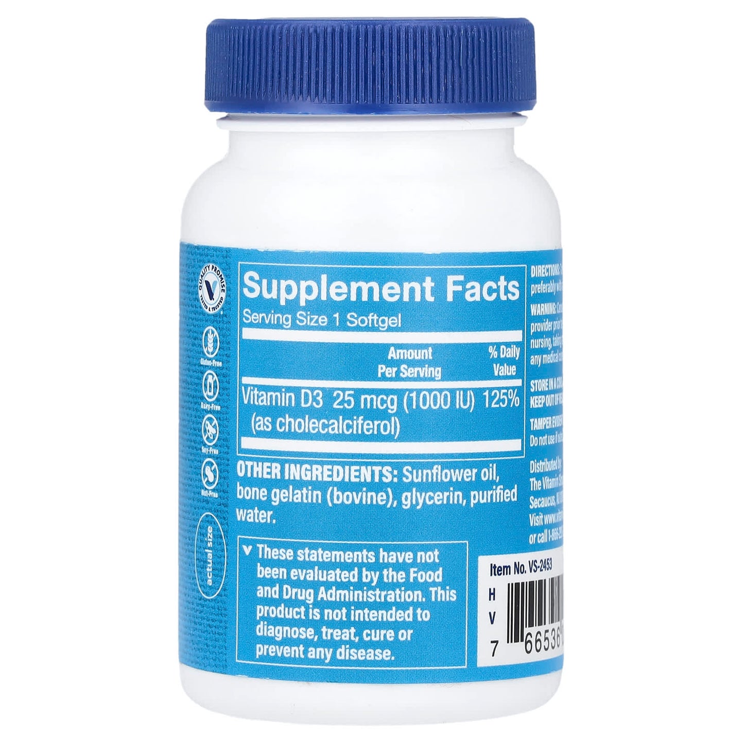 The Vitamin Shoppe, Vitamin D3, 25 mcg (1,000 IU), 100 Softgels - Image 2
