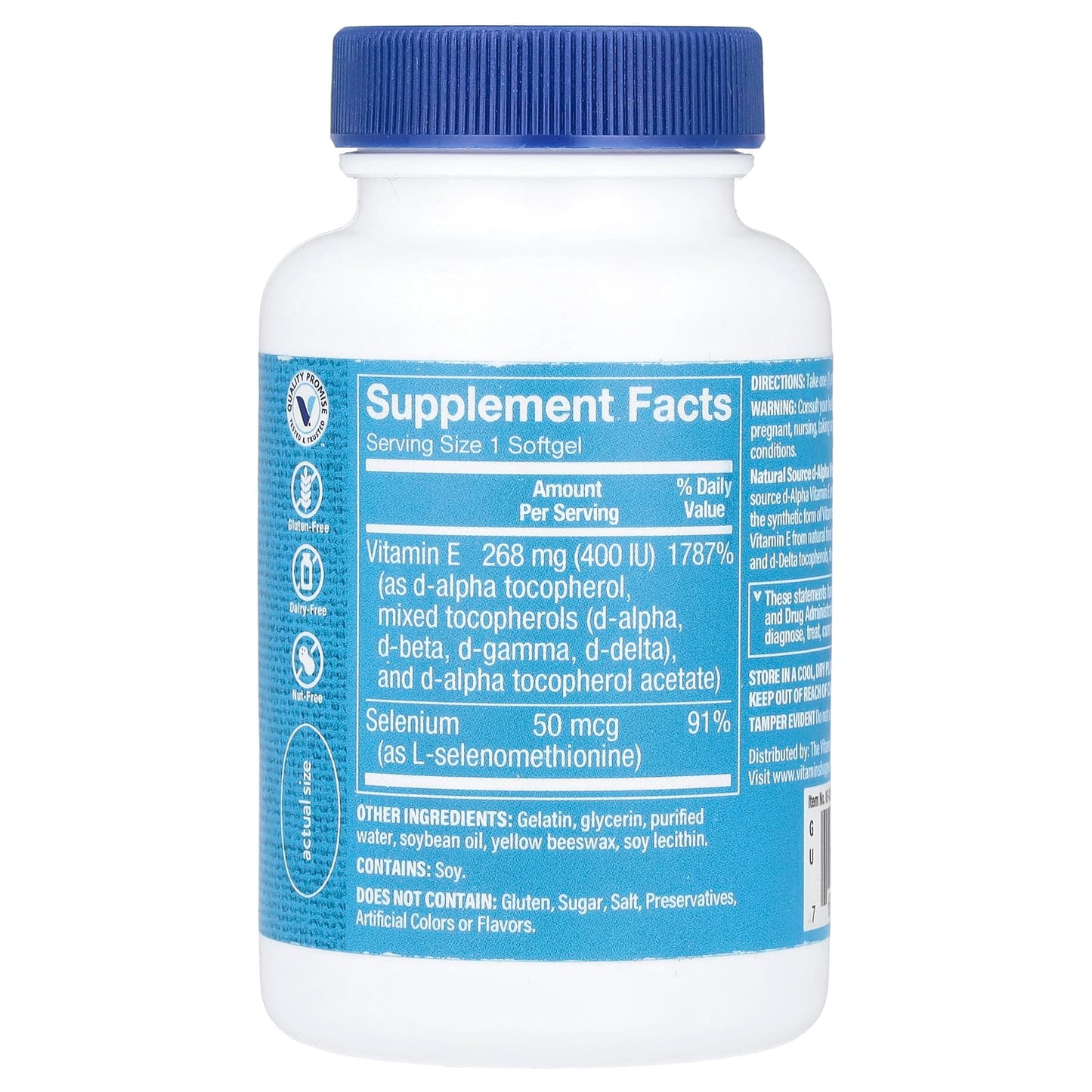 The Vitamin Shoppe, Vitamin E Plus Selenium, 268 mg (400 IU), 100 Softgels - Image 2