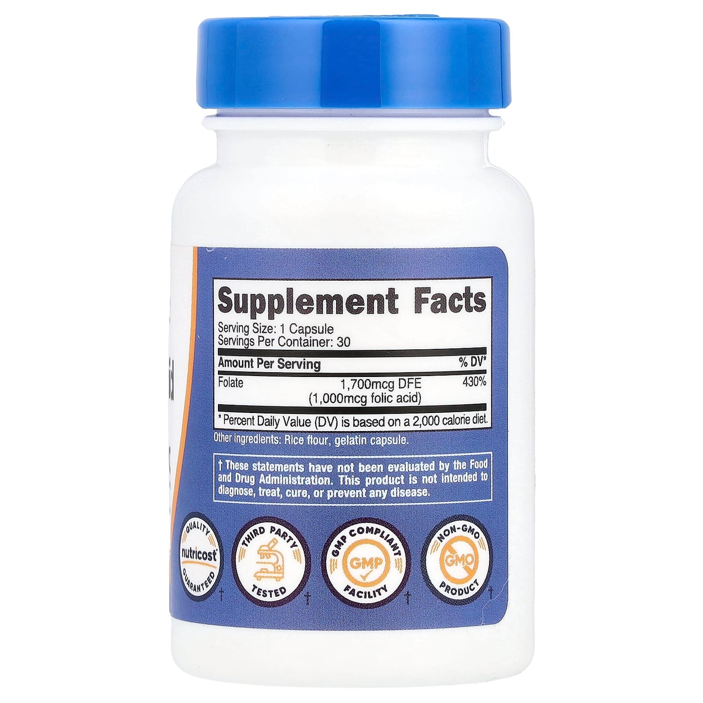 Nutricost, Folic Acid, 1,000 mcg, 30 Capsules