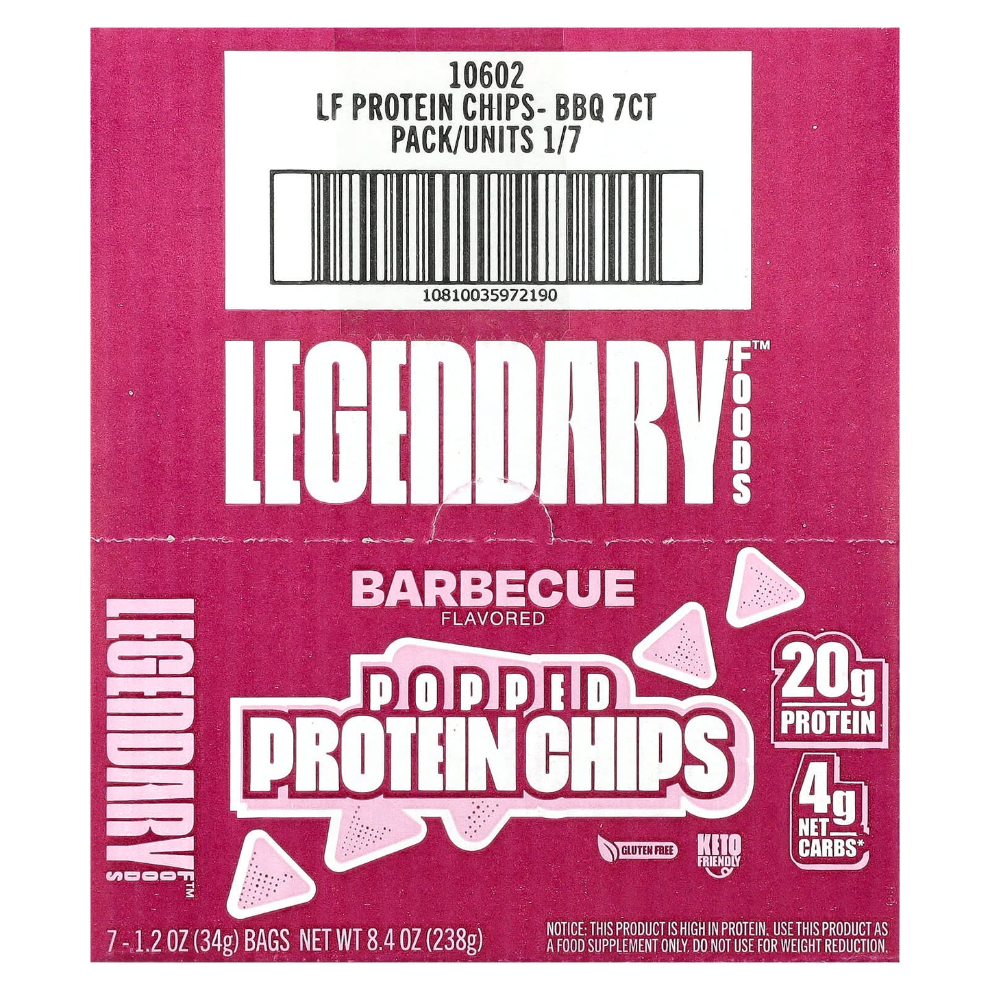 Legendary Foods, Popped Protein Chips, Barbecue, 7 Bags, 1.2 oz (34 g) Each